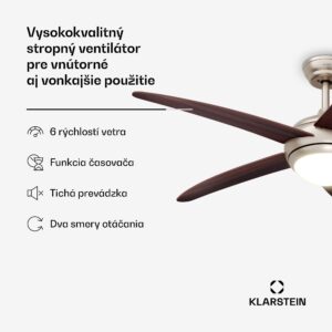 Klarstein Bolero stropný ventilátor so svetlom | 132 cm | 35 W | Tichá prevádzka | Drevo