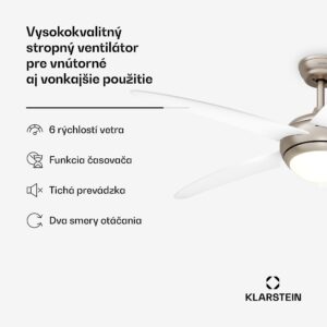 Klarstein Bolero stropný ventilátor s osvetlením | 132 cm | 35 W | Tichý chod | Drevo