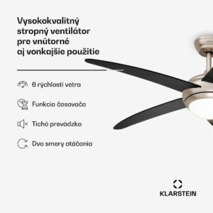 Klarstein Bolero stropný ventilátor so svetlom | 132 cm | 35 W | Tichá prevádzka | Drevo