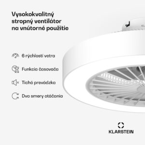 Klarstein ZenBreeze inteligentný stropný ventilátor so svetlom | 48 cm | 16 W | Tichý | LED | Akryl