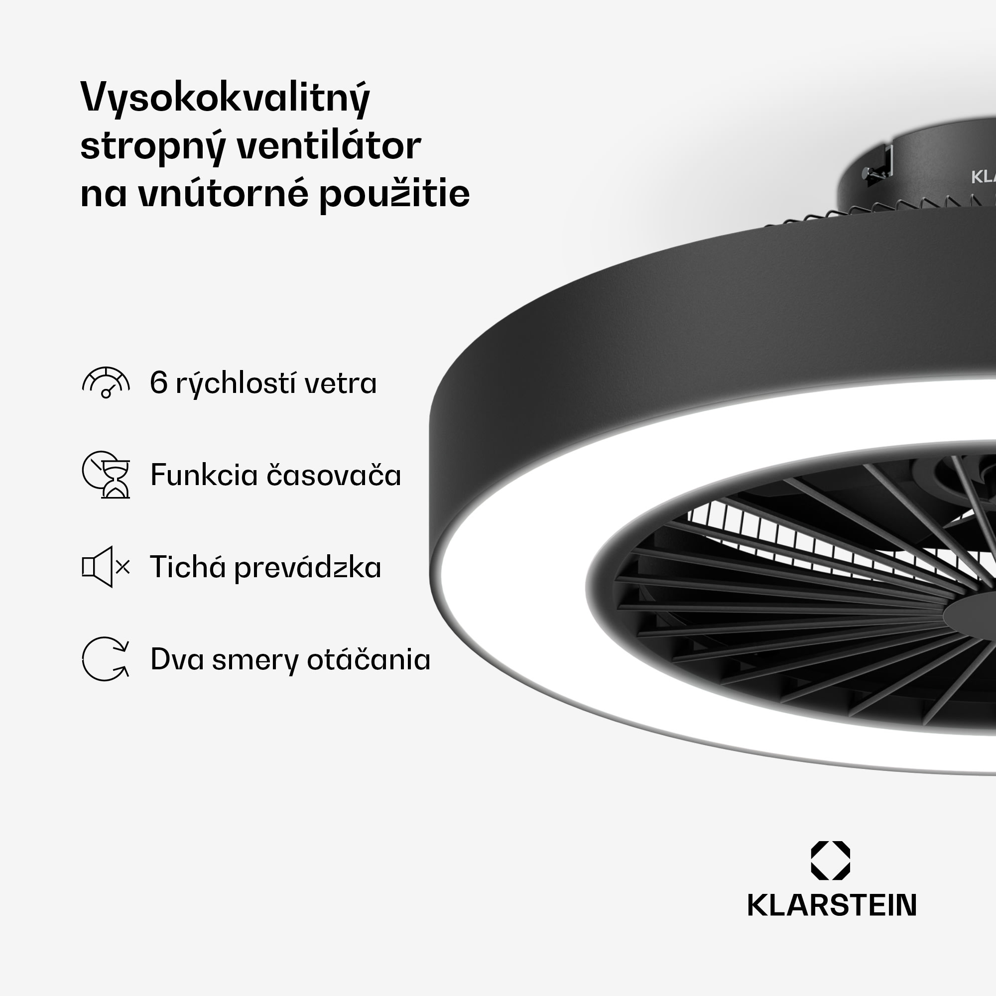 Klarstein ZenBreeze inteligentný stropný ventilátor so svetlom | 48 cm | 16 W | Tichý | LED | Akryl