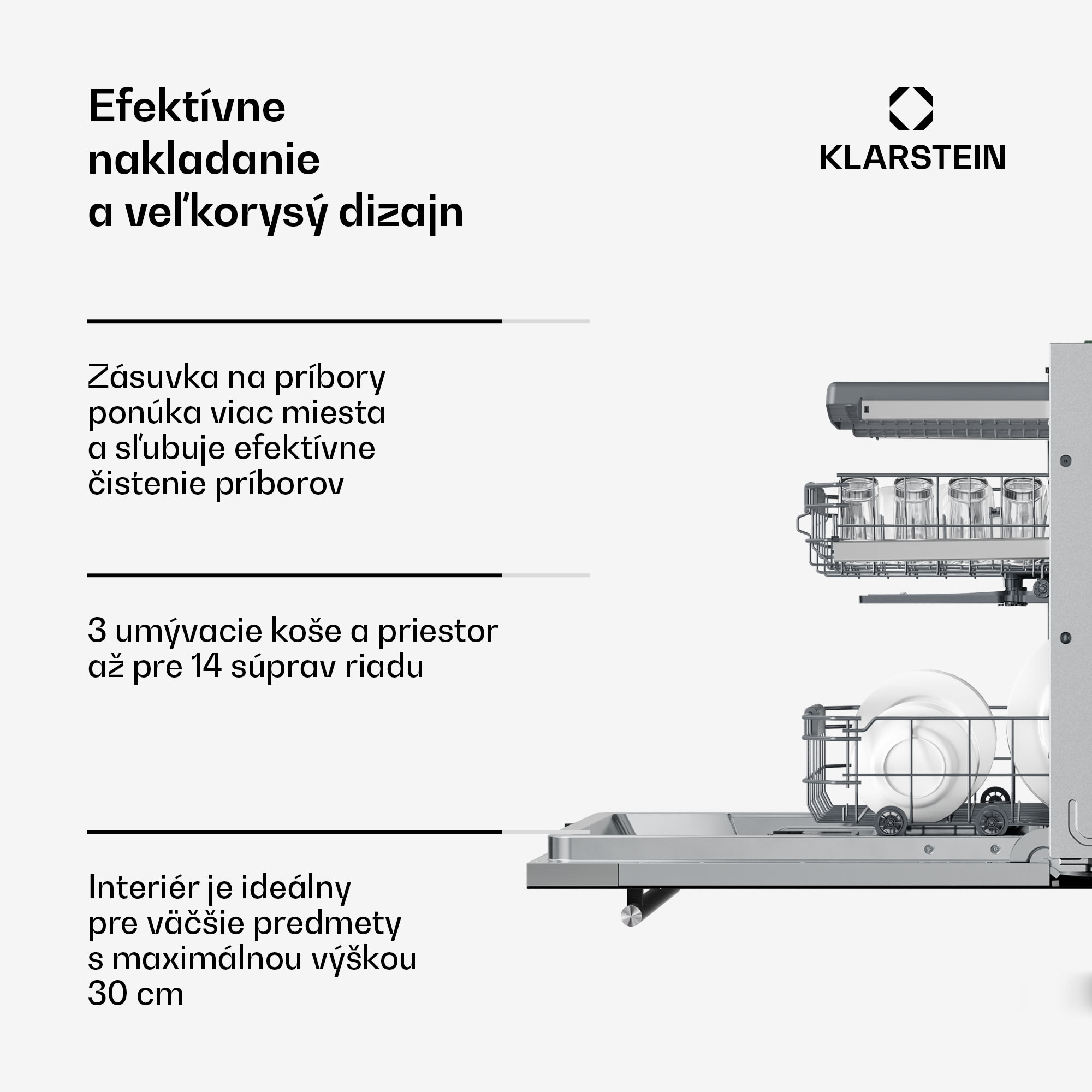 Klarstein Luxara vstavaná umývačka riadu | 8 programov | Technológia Aqua-Stop | 1900 W | 60 cm – Obrázok 3