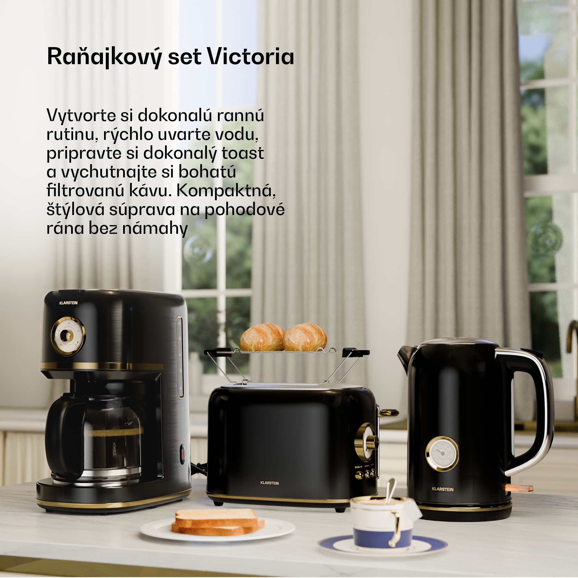 Klarstein Victoria raňajaková sada, hriankovač, kanvica a kávovar – Obrázok 2