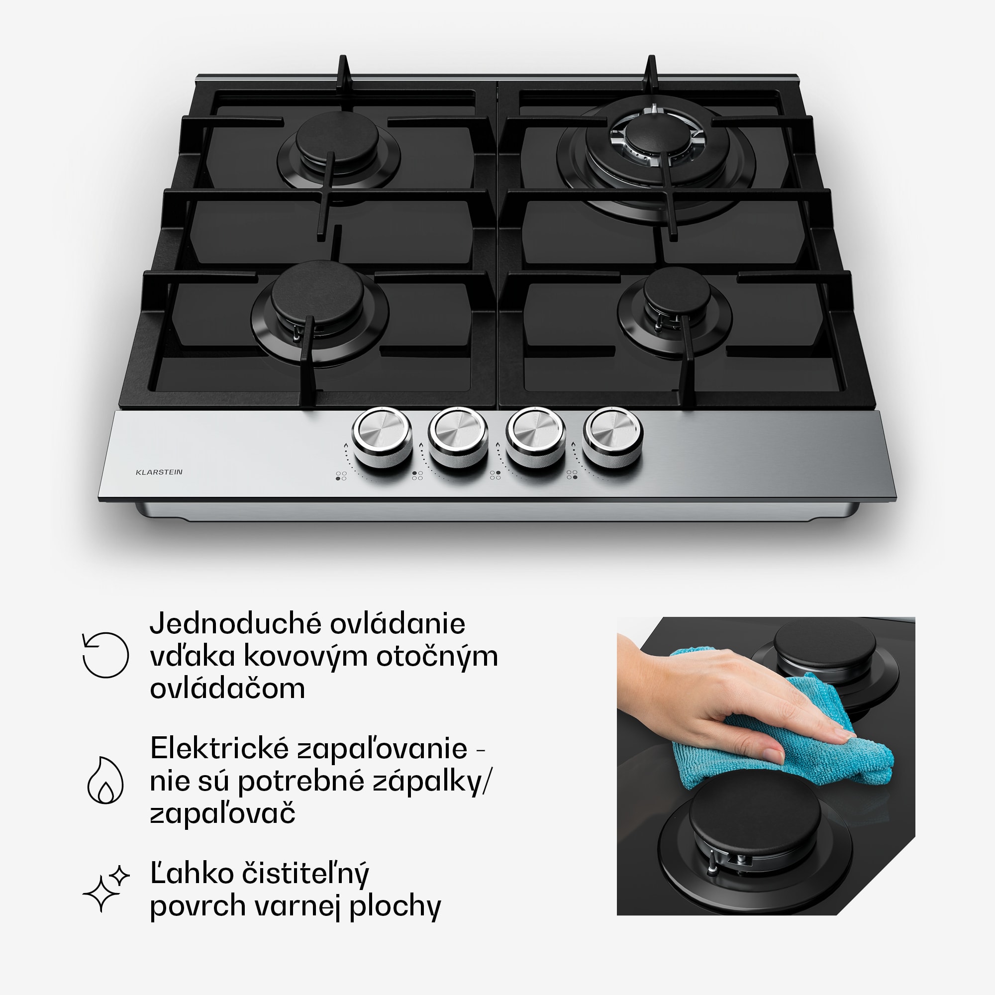 Klarstein Verosteel plynová varná doska + Verosteel komínový digestor | nehrdzavejúca oceľ | 60 cm – Obrázok 5