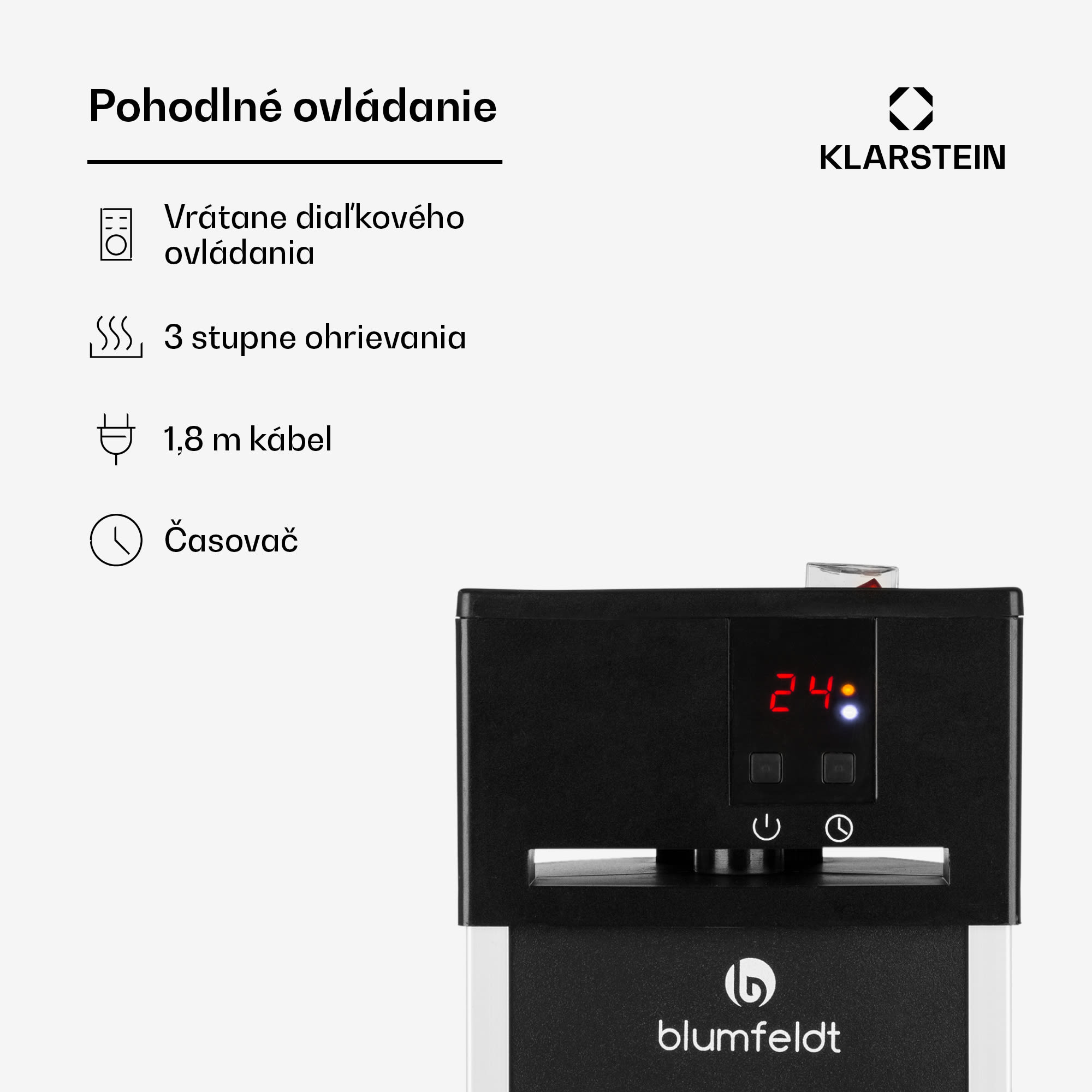 Blumfeldt Heat Guru, infračervený ohrievač, 2000 W, 3 stupne ohrevu, stojanový, diaľkové ovládanie, strieborný – Obrázok 2