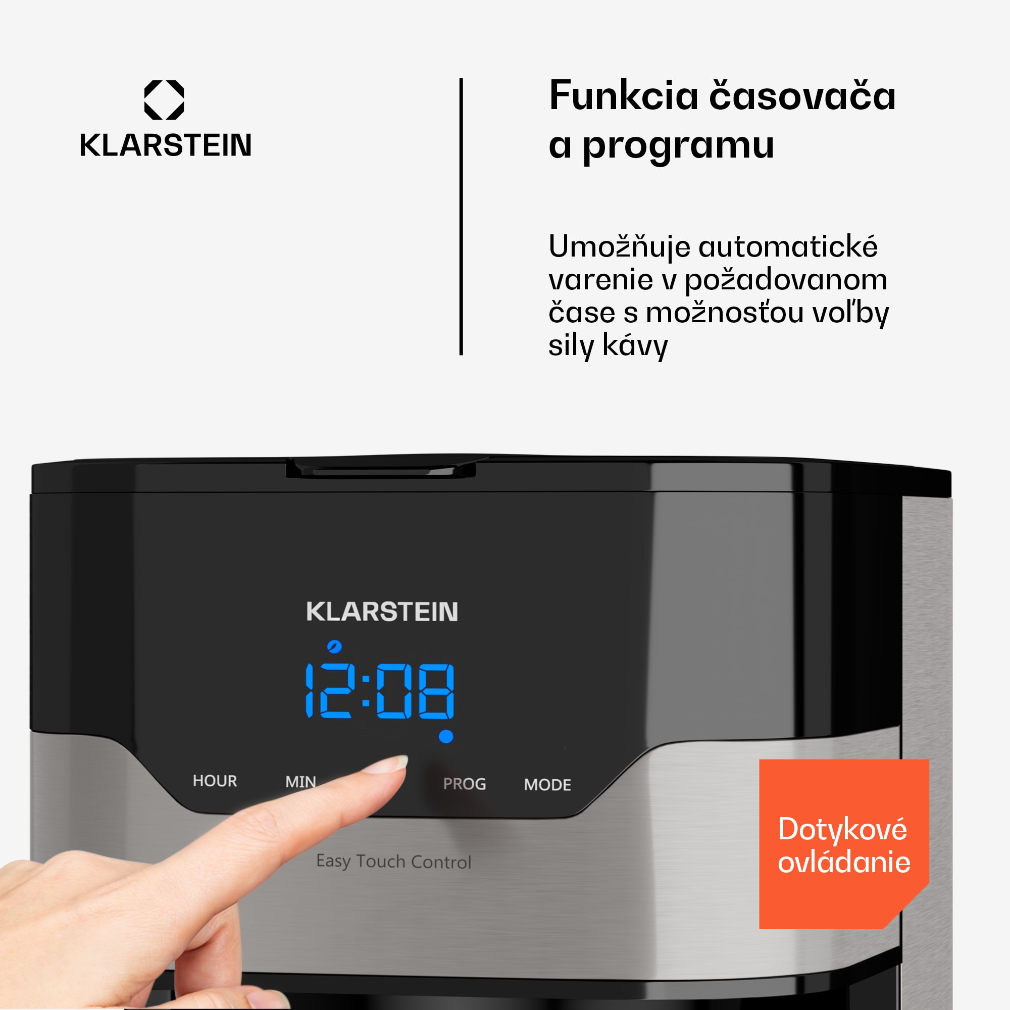 Klarstein Arabica 1.2, kávovar, 1,2 l, EasyTouch Control, strieborný/čierny – Obrázok 4