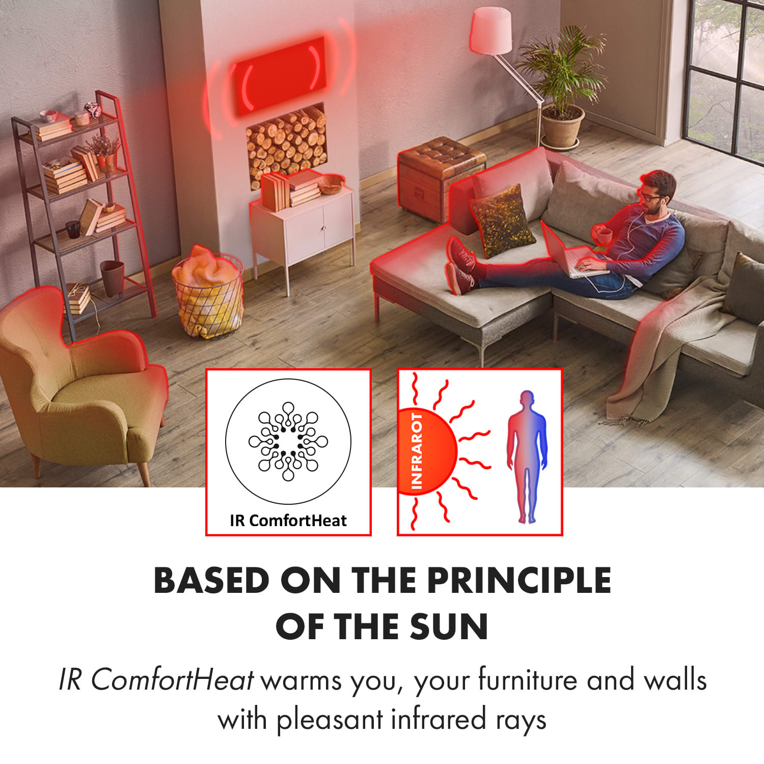 Klarstein Marvel Mirror, infračervený ohrievač, 360 W, týždenný časovač, IP20, hranaté zrkadlo