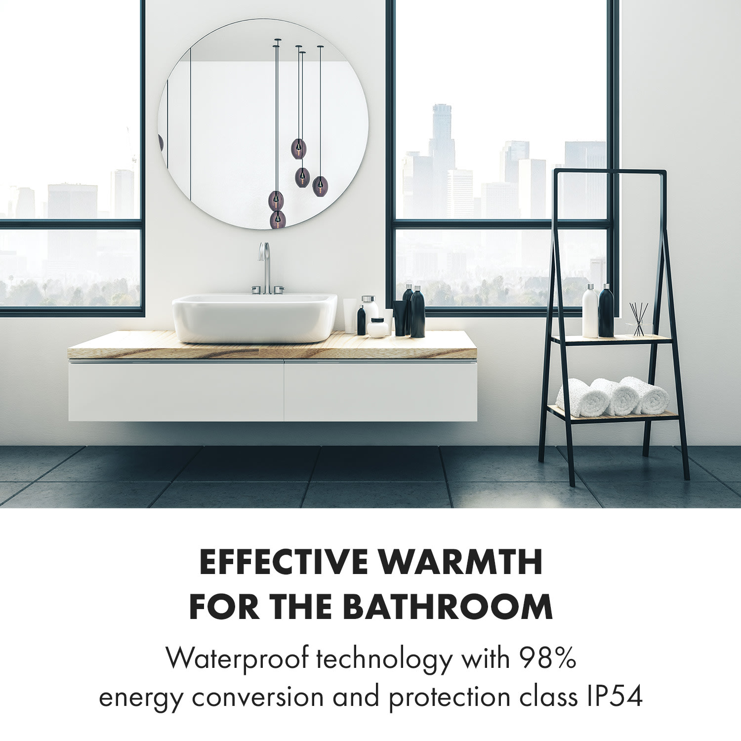 Klarstein Marvel Mirror, infračervený ohrievač, 300 W, týždenný časovač, IP54, okrúhle zrkadlo – Obrázok 5