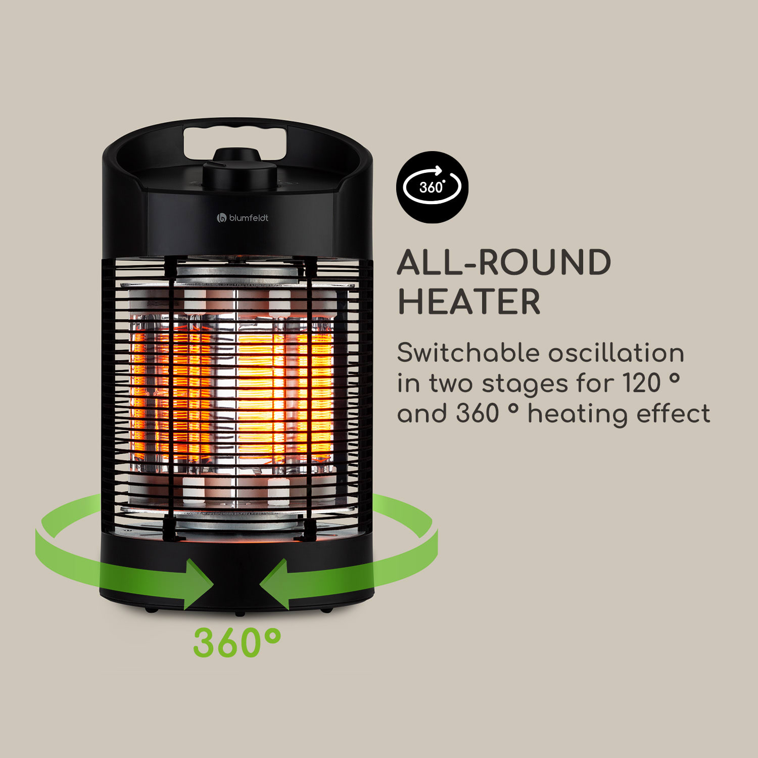 Blumfeldt Heat Guru 360 Mini, infračervený ohrievač, 700/350 W, oscilácia, čierny – Obrázok 4