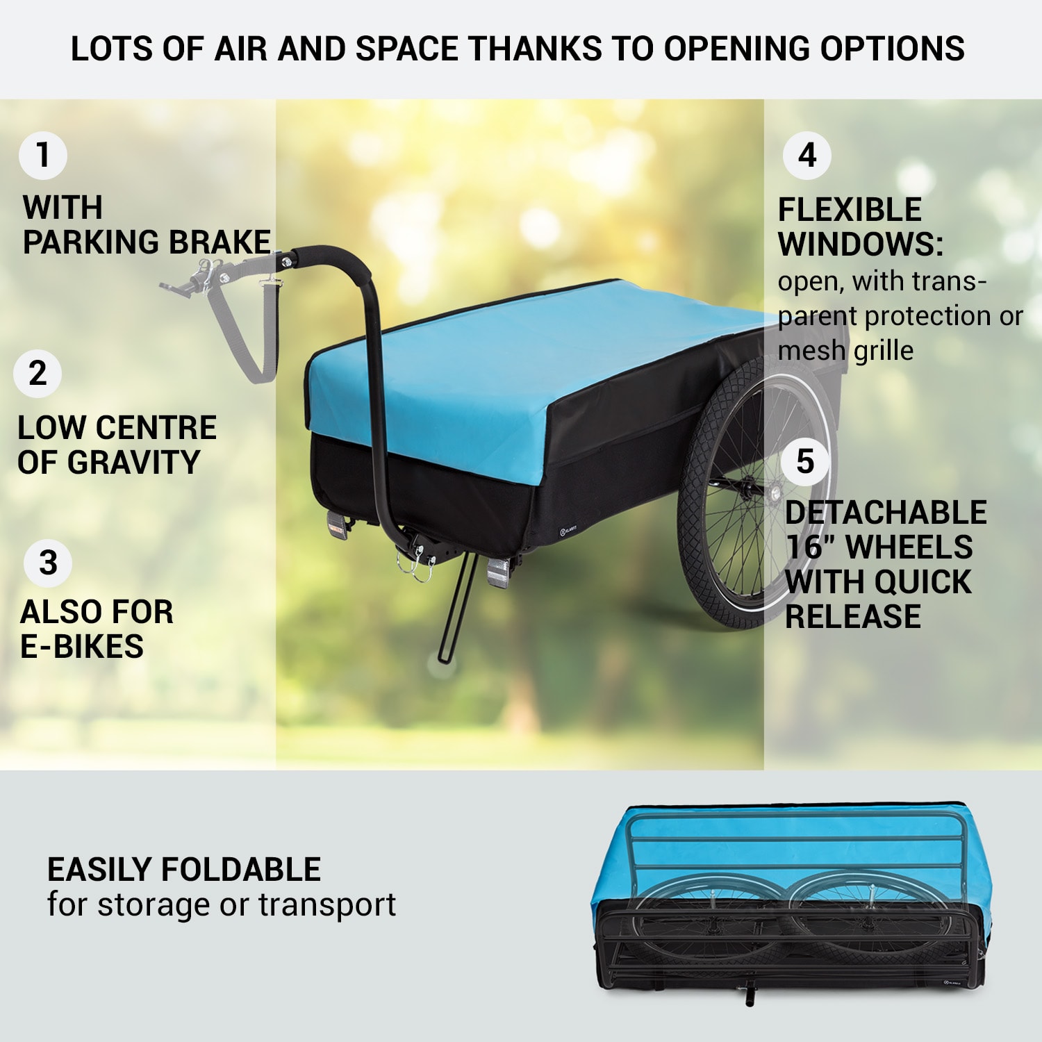KLARFIT Companion, nákladný príves, L, 40 kg/50 litrov, príves na bicykel, ručný vozík, 16 – Obrázok 2