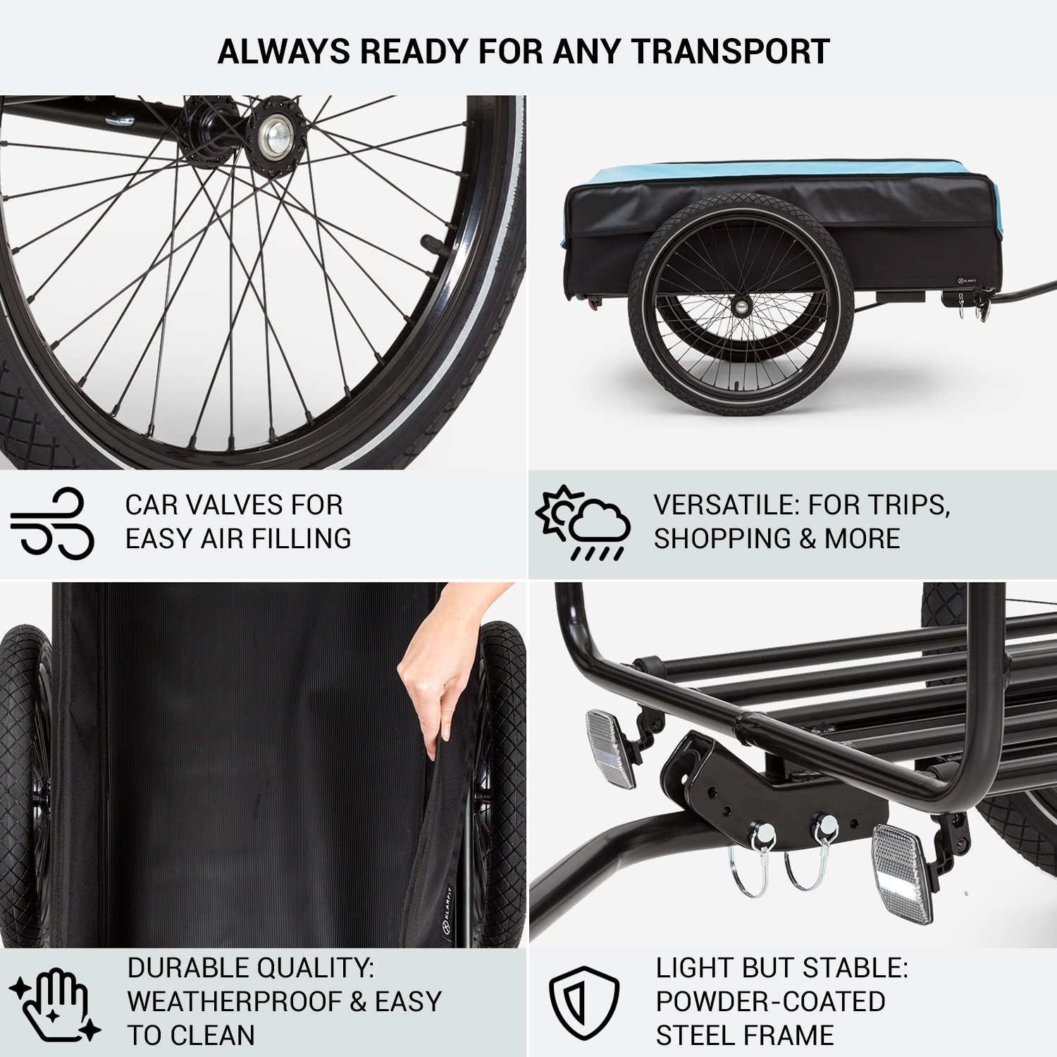 KLARFIT Companion, nákladný príves, L, 40 kg/50 litrov, príves na bicykel, ručný vozík, 16 – Obrázok 4