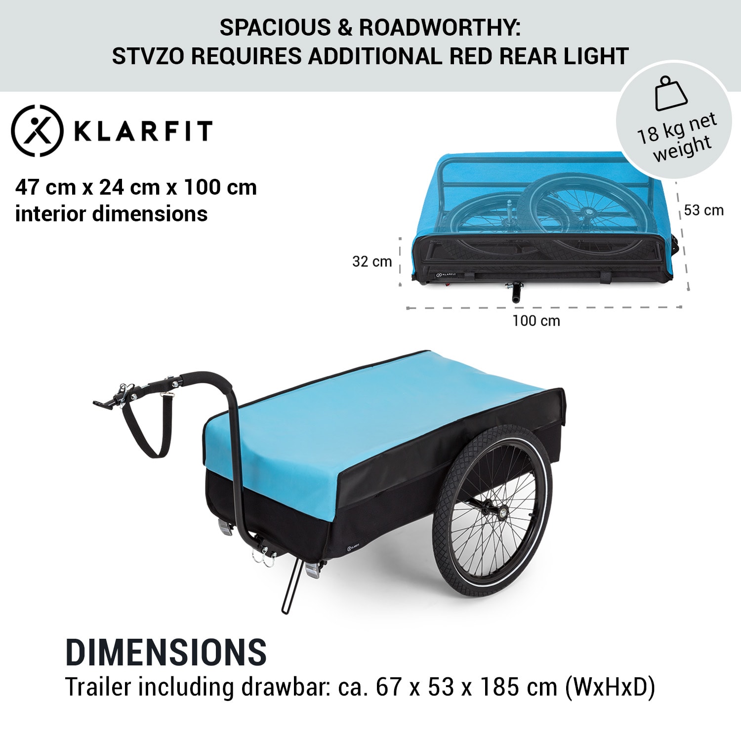 KLARFIT Companion, nákladný príves, L, 40 kg/50 litrov, príves na bicykel, ručný vozík, 16 – Obrázok 5