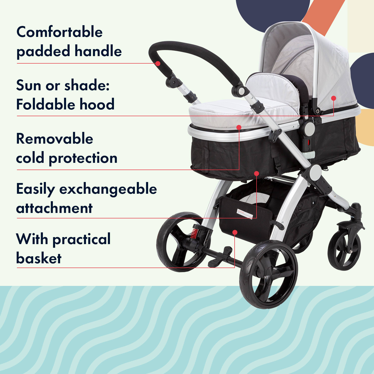 Babify Go Baby Neo 3 v 1, kočík, športový kočík, autosedačka, R44/04, skupina 0+, 5-bodové bezpečnostné pásy – Obrázok 2