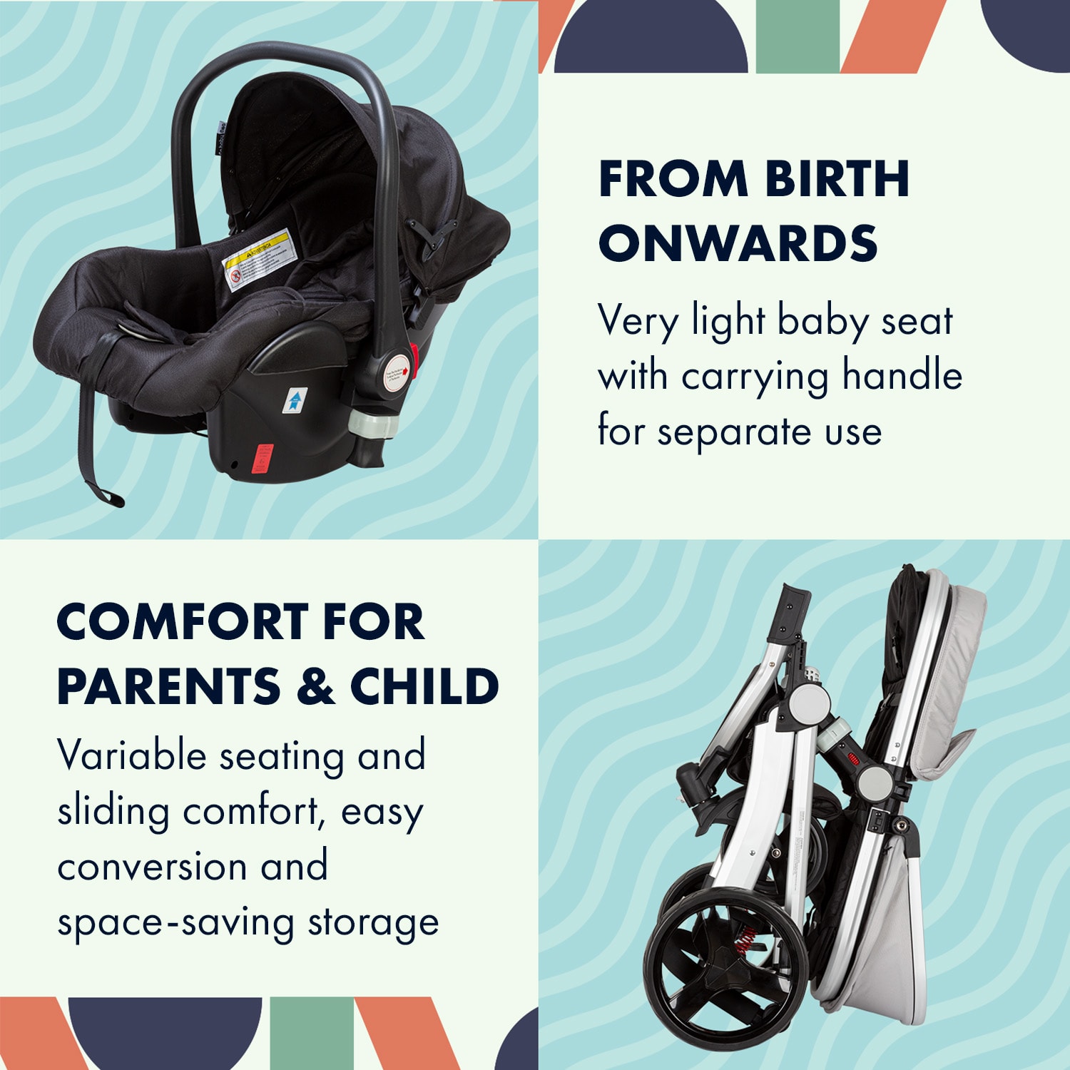 Babify Go Baby Neo 3 v 1, kočík, športový kočík, autosedačka, R44/04, skupina 0+, 5-bodové bezpečnostné pásy – Obrázok 4