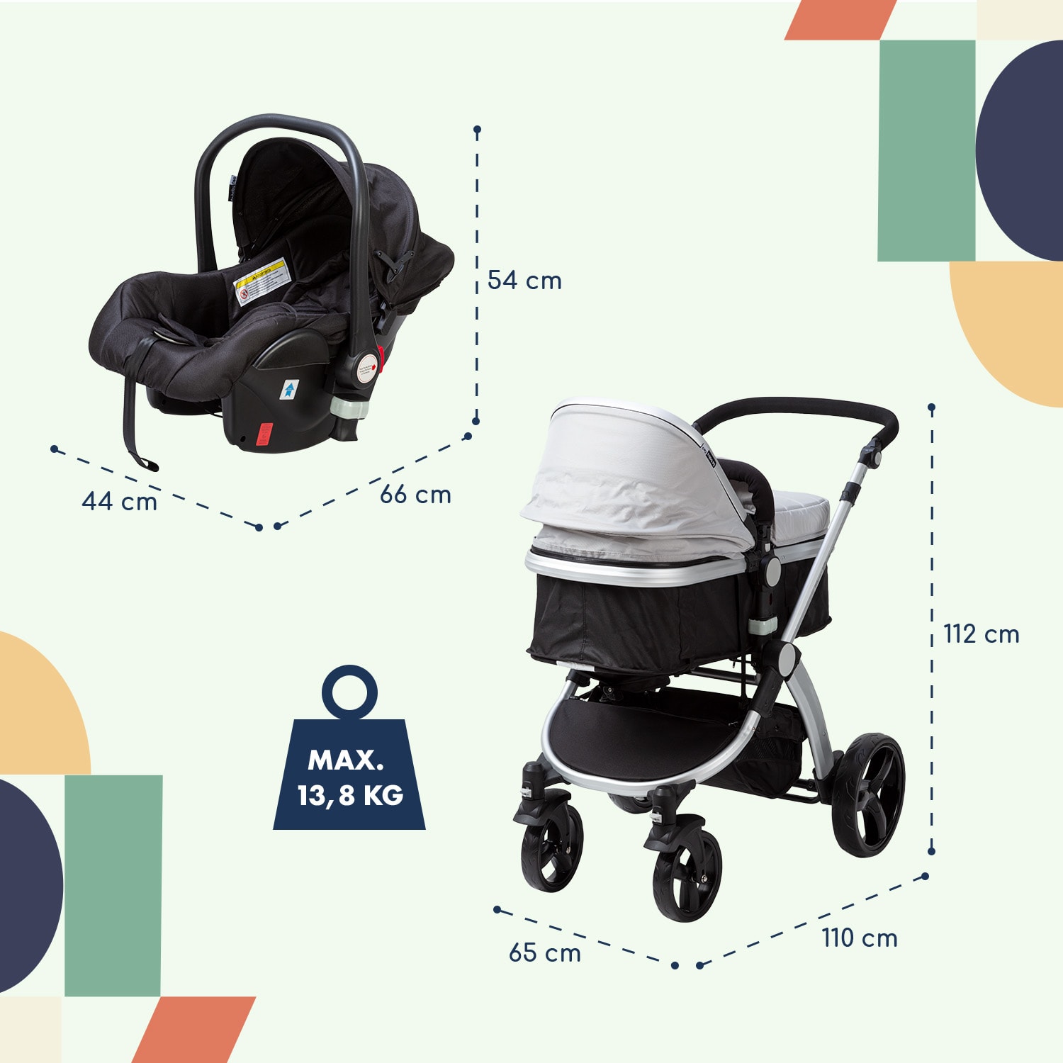 Babify Go Baby Neo 3 v 1, kočík, športový kočík, autosedačka, R44/04, skupina 0+, 5-bodové bezpečnostné pásy – Obrázok 5