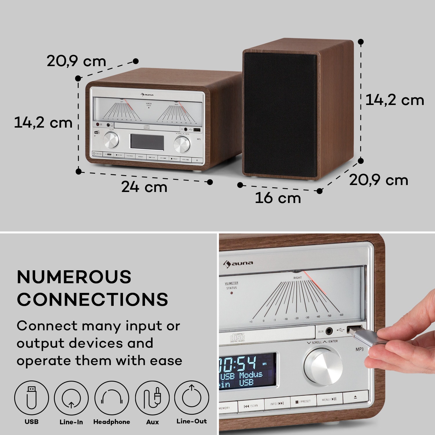 Auna Elton, stereo systém, CD, BT, MP3, DAB+, FM rádio, VU merač, podsvietenie – Obrázok 5