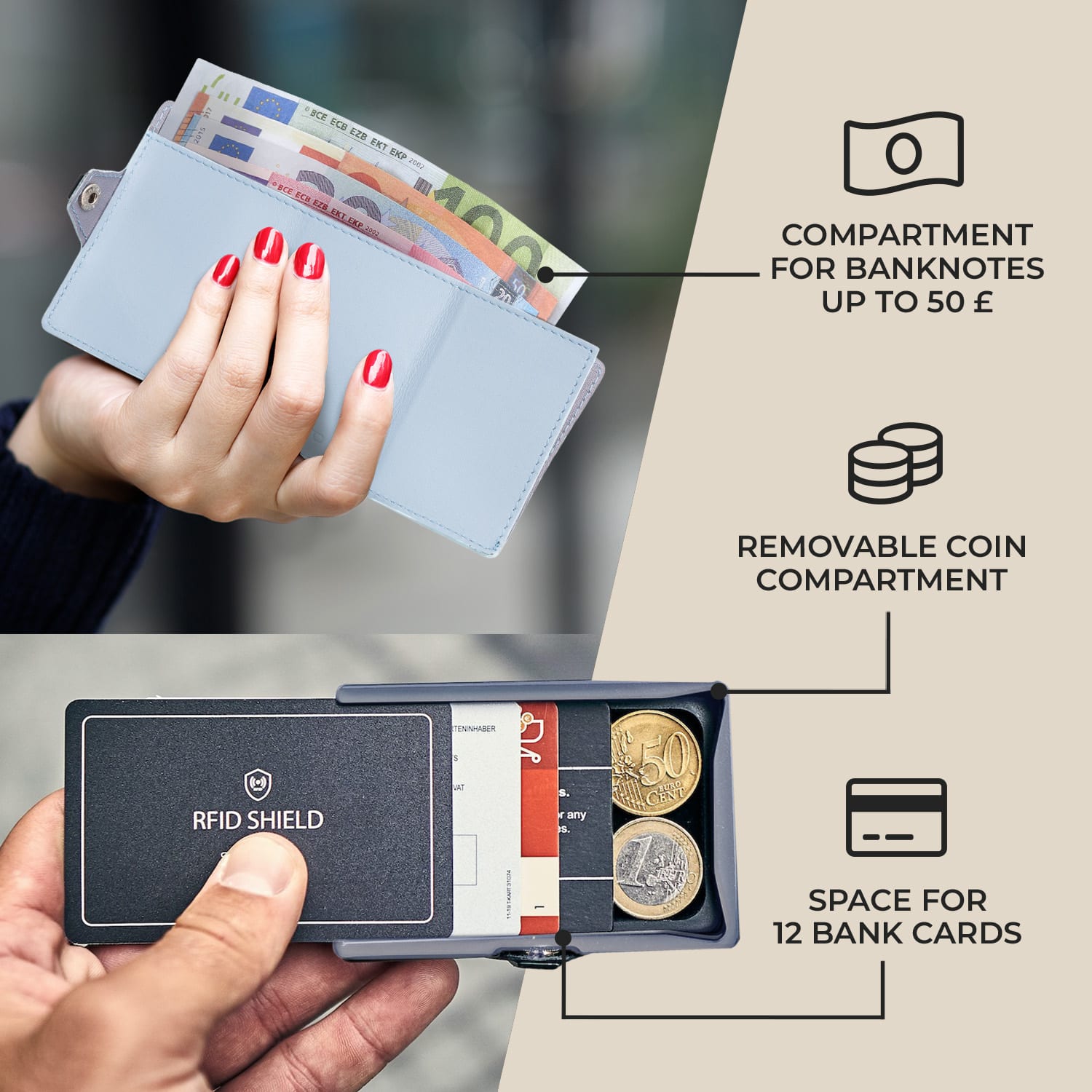 Slimpuro ZNAP Slim Wallet, 12 kariet, priehradka na mince, 8,9 x 1,8 x 6,3 cm (Š x V x H), ochrana RFID