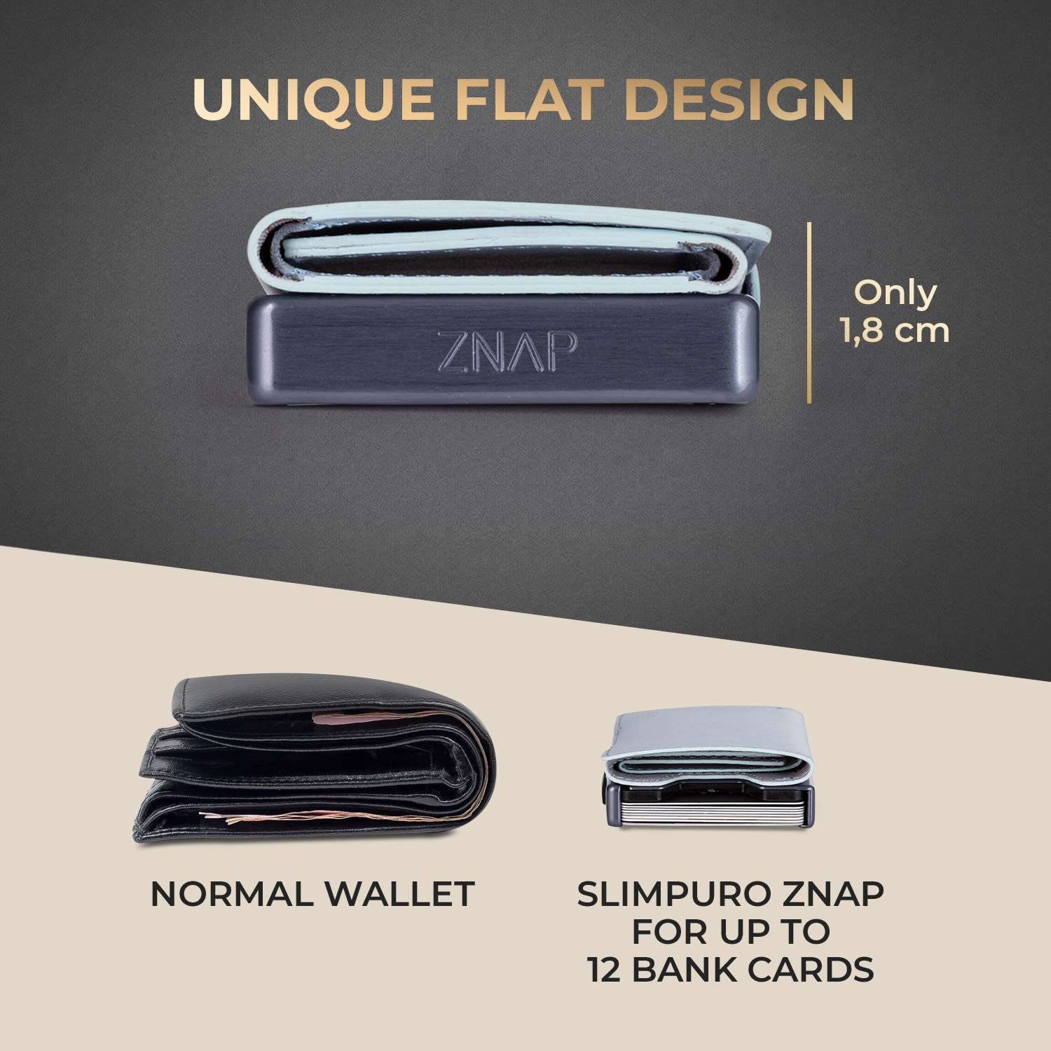 Slimpuro ZNAP Slim Wallet, 12 kariet, priehradka na mince, 8,9 x 1,8 x 6,3 cm (Š x V x H), ochrana RFID – Obrázok 4