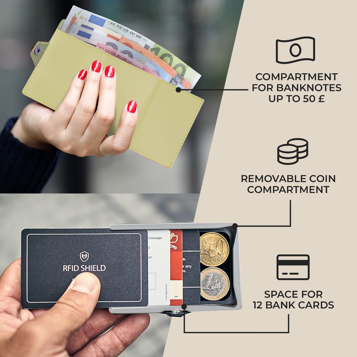 Slimpuro ZNAP Slim Wallet, 12 kariet, priehradka na mince, 8,9 x 1,8 x 6,3 cm (Š x V x H), ochrana RFID