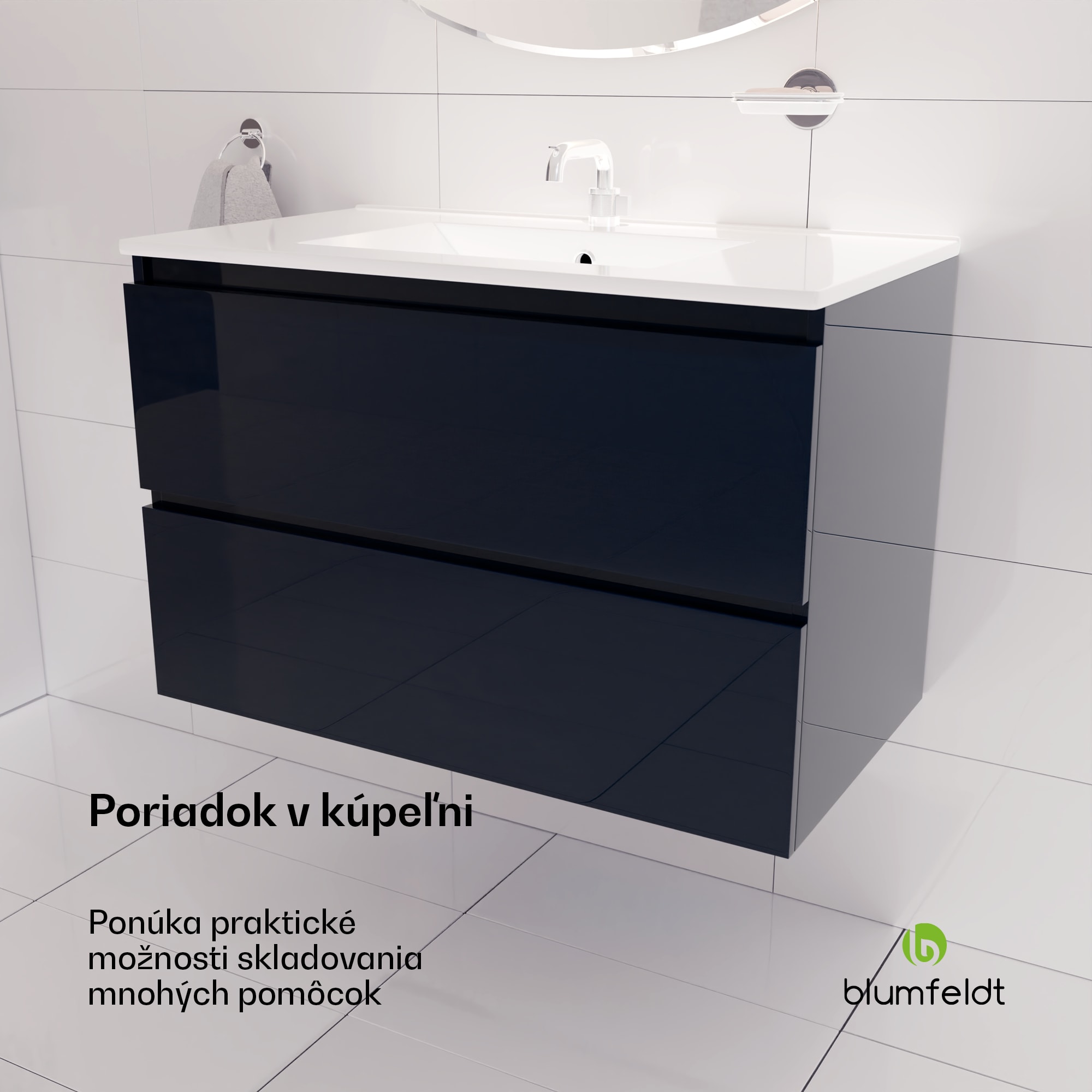 Blumfeldt Johnstone, umývadlo a skrinka do kúpeľne, 80 cm, keramické umývadlo, zatváranie Soft-Close