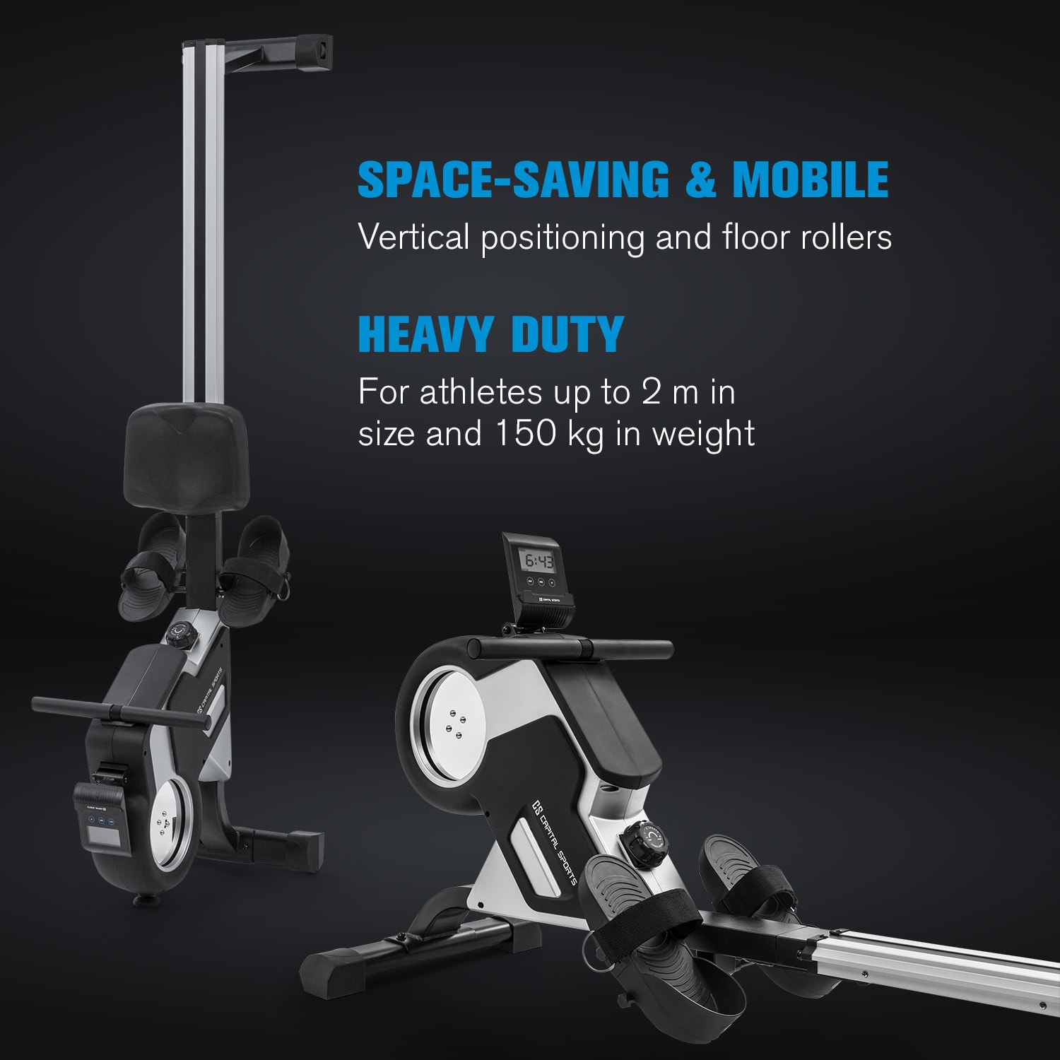 Capital Sports Stream M1, magnetický veslovací trenažér, 105 cm, LC displej, 8 úrovní, hliník – Obrázok 2