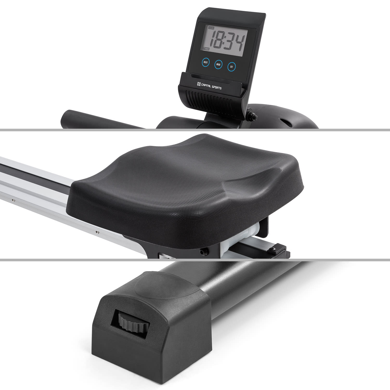 Capital Sports Stream M1, magnetický veslovací trenažér, 105 cm, LC displej, 8 úrovní, hliník – Obrázok 4