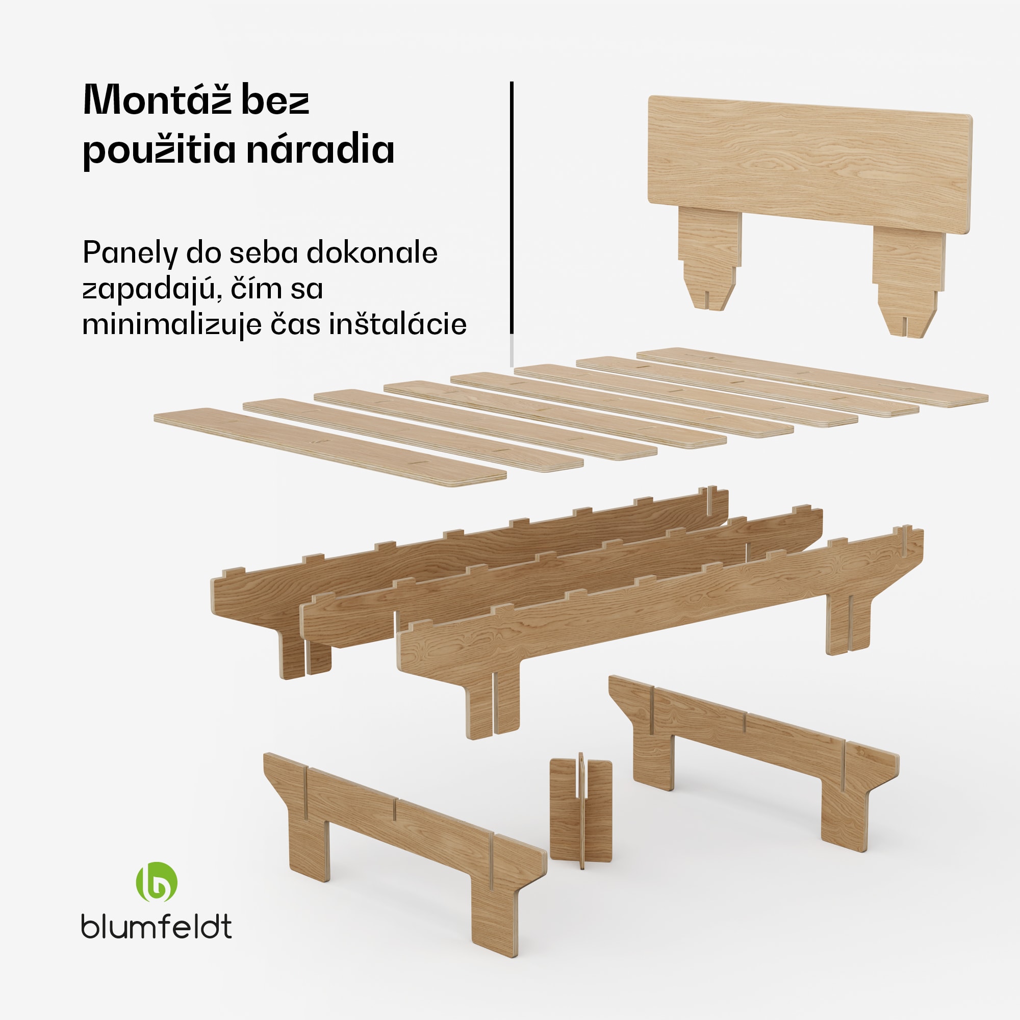 Blumfeldt NordicAura Double rám manželskej postele, 140 cm x 200 cm, robustný, bez náradia, eukalyptové drevo, polička – Obrázok 3