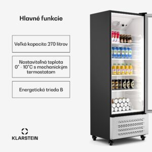 Klarstein GrandCooler chladnička na nápoje, 270 l, LED osvetlenie, s kolieskami, 4 police