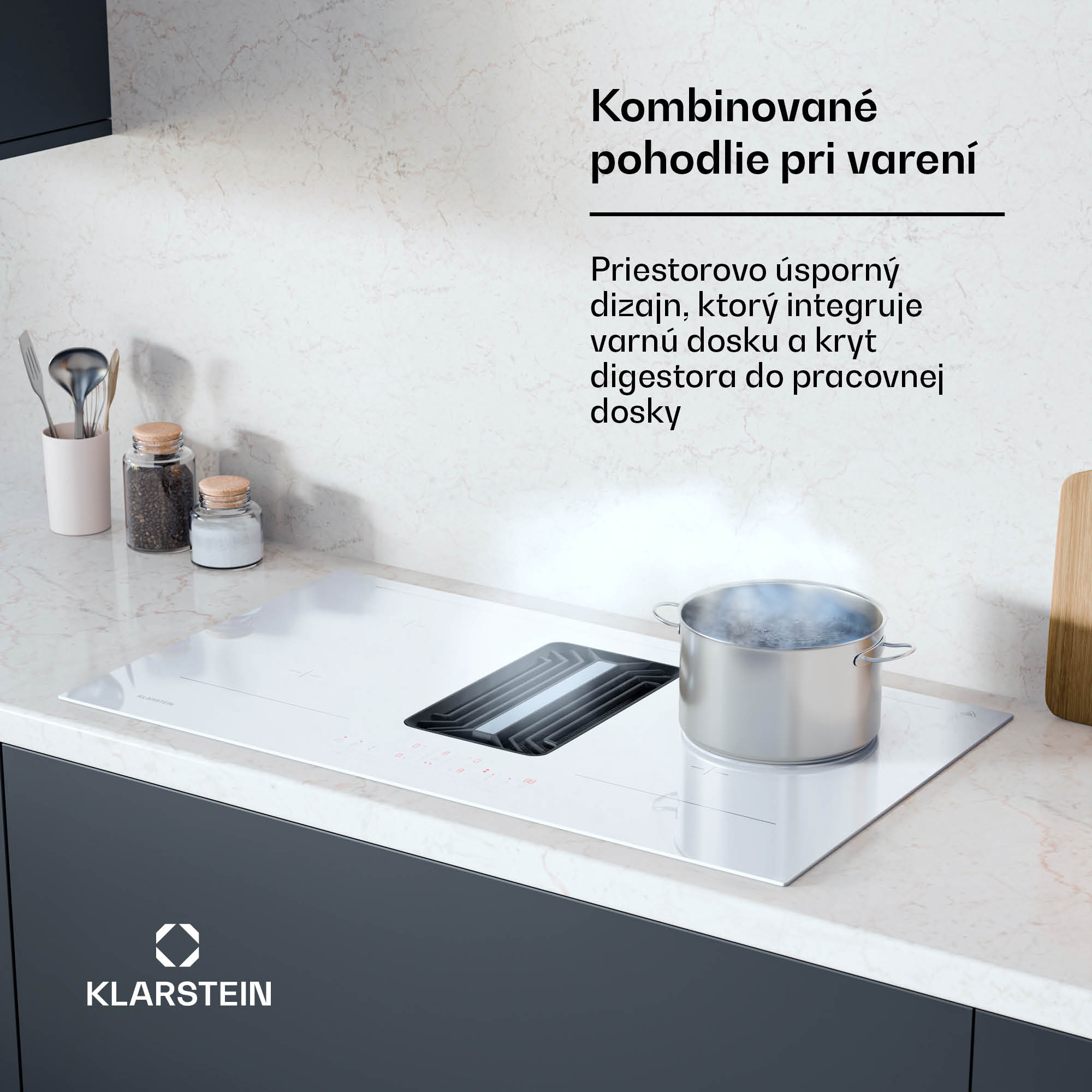 Klarstein AirJet 90 Down Air System, indukčný sporák + DownAir-digestor, 10000 W, 750 m³/h, Boost