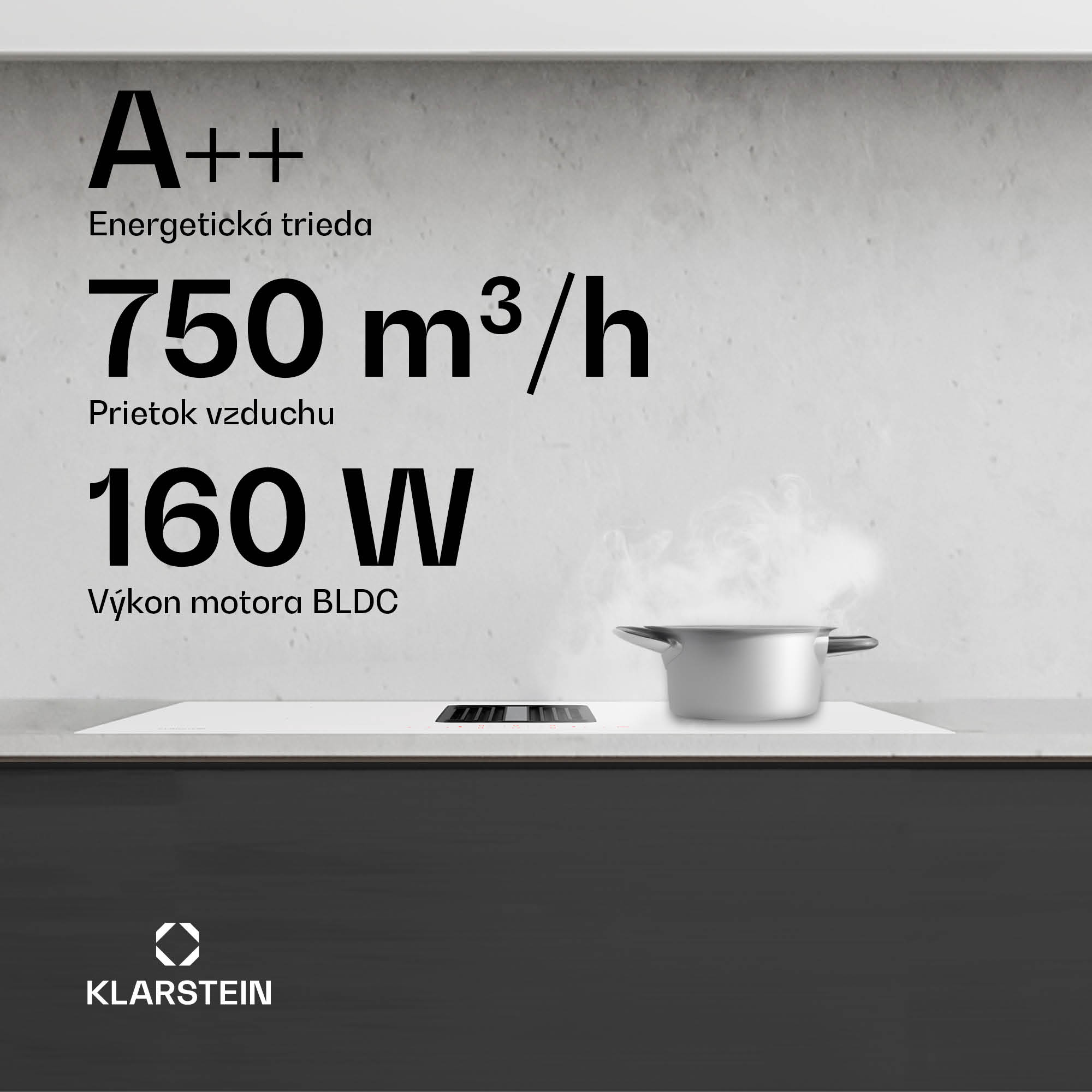 Klarstein AirJet 90 Down Air System, indukčný sporák + DownAir-digestor, 10000 W, 750 m³/h, Boost – Obrázok 2