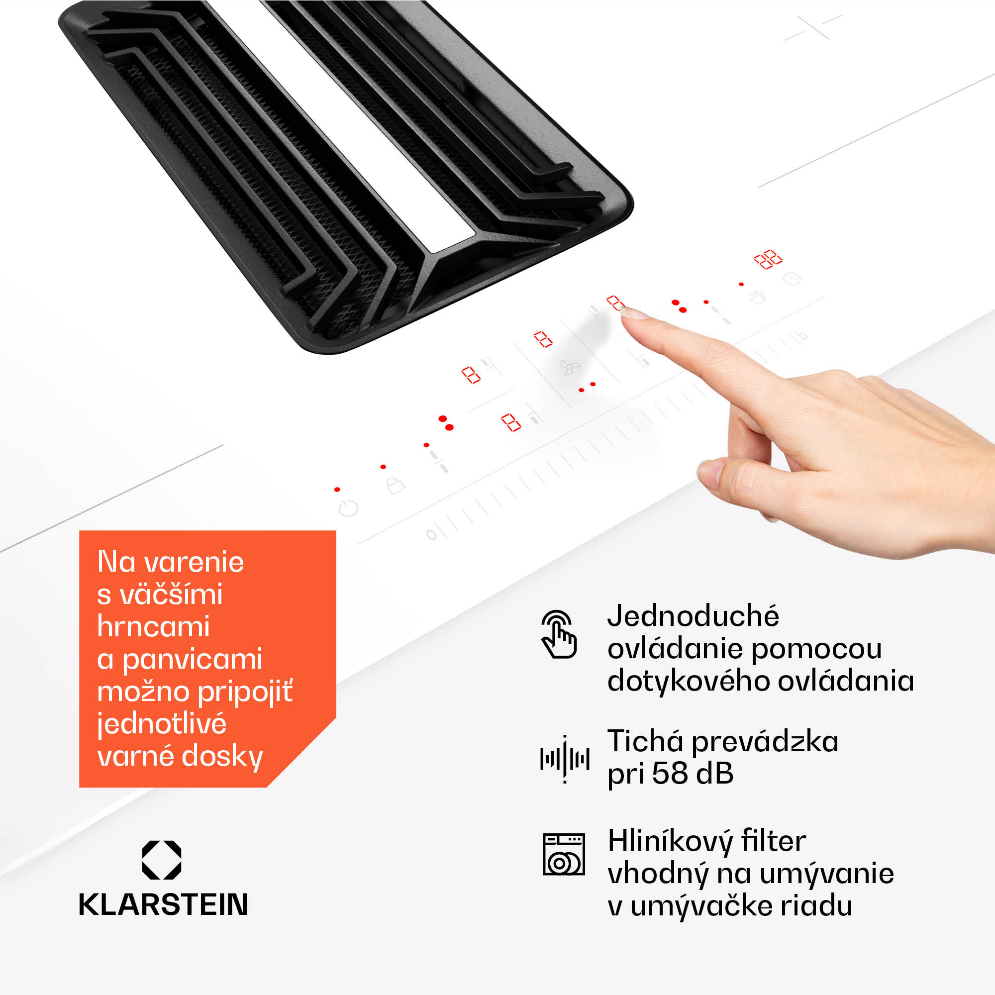 Klarstein AirJet 90 Down Air System, indukčný sporák + DownAir-digestor, 10000 W, 750 m³/h, Boost – Obrázok 4
