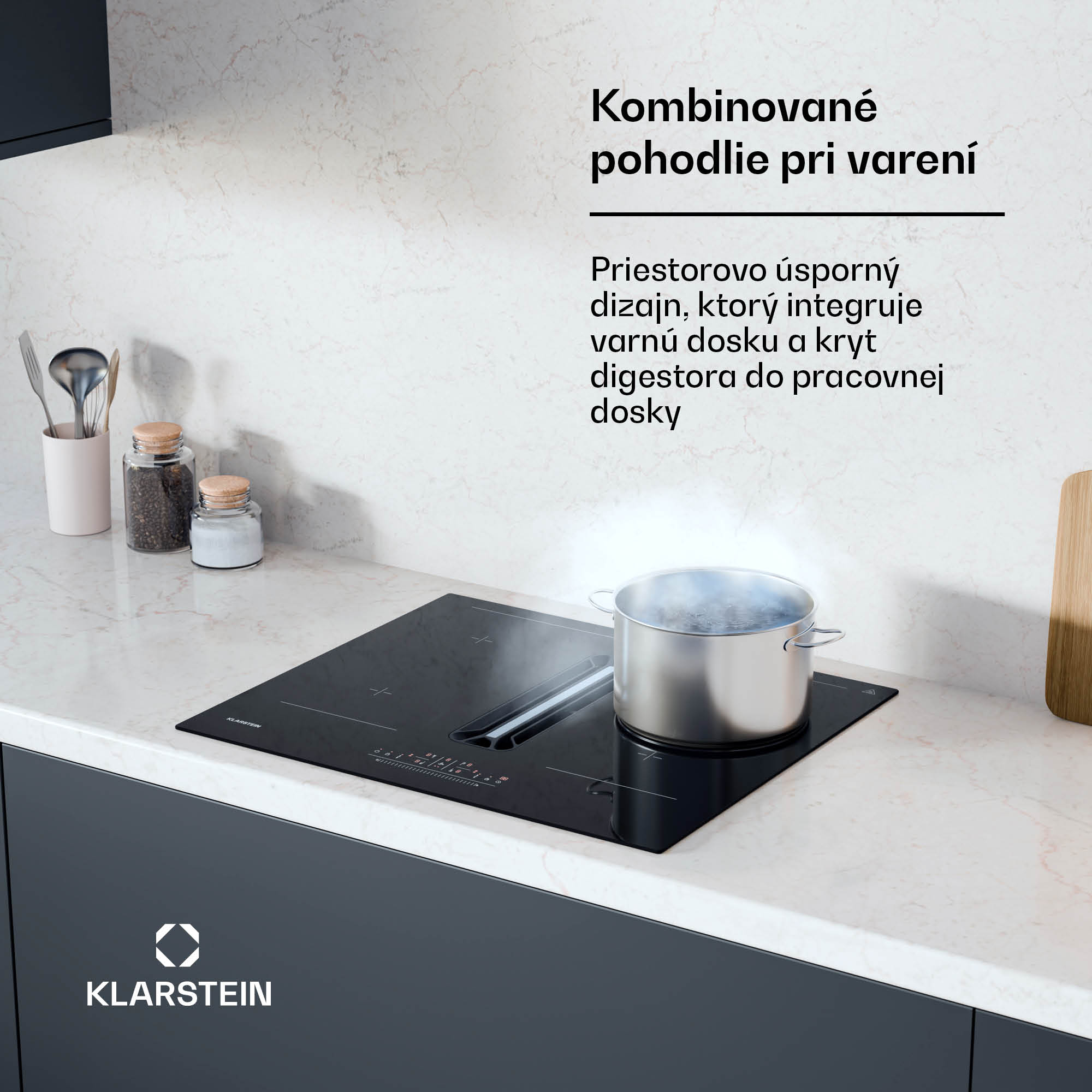 Klarstein AirJet 60 Down Air System, indukčný sporák + DownAir-digestor, 10 000 W, 600 m³/h, Boost