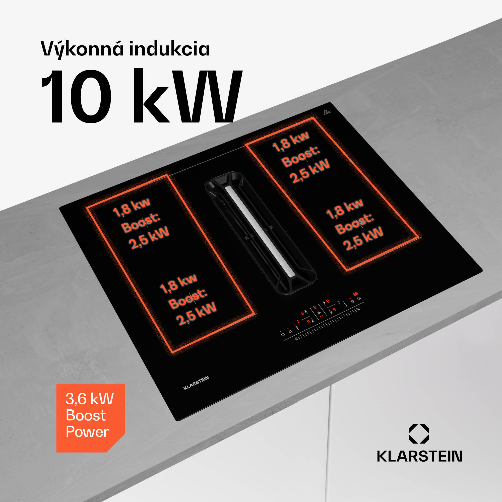 Klarstein AirJet 60 Down Air System, indukčný sporák + DownAir-digestor, 10 000 W, 600 m³/h, Boost – Obrázok 3