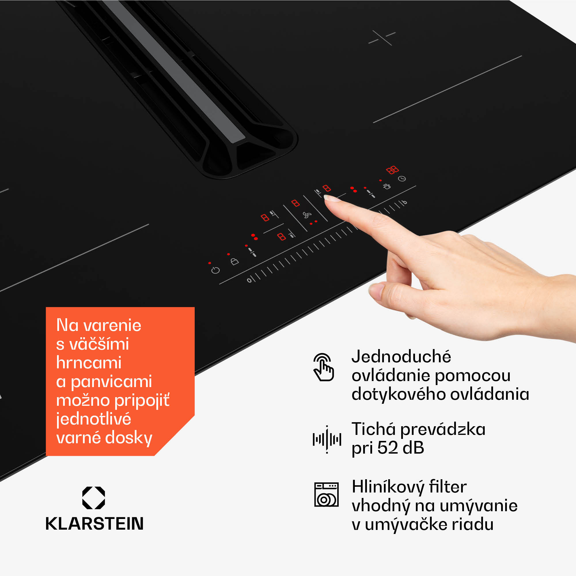 Klarstein AirJet 60 Down Air System, indukčný sporák + DownAir-digestor, 10 000 W, 600 m³/h, Boost – Obrázok 4