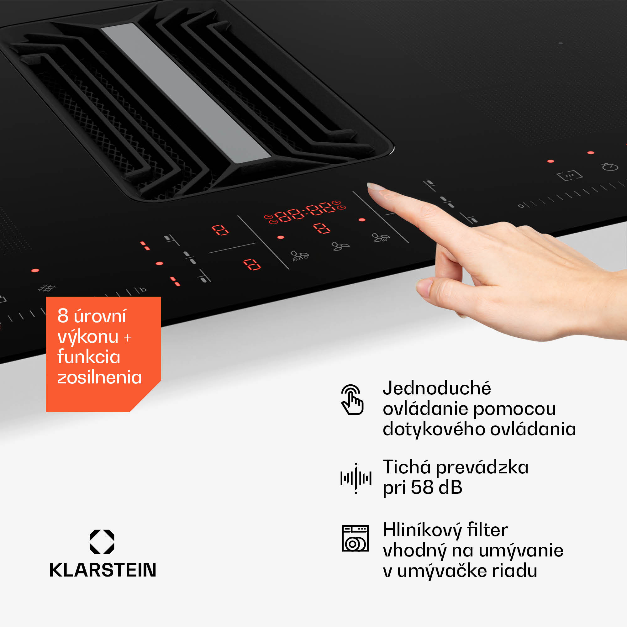 Klarstein AirJet FlexPro Down Air System, Indukčná doska + digestor, Flexi zóna, Booster – Obrázok 4