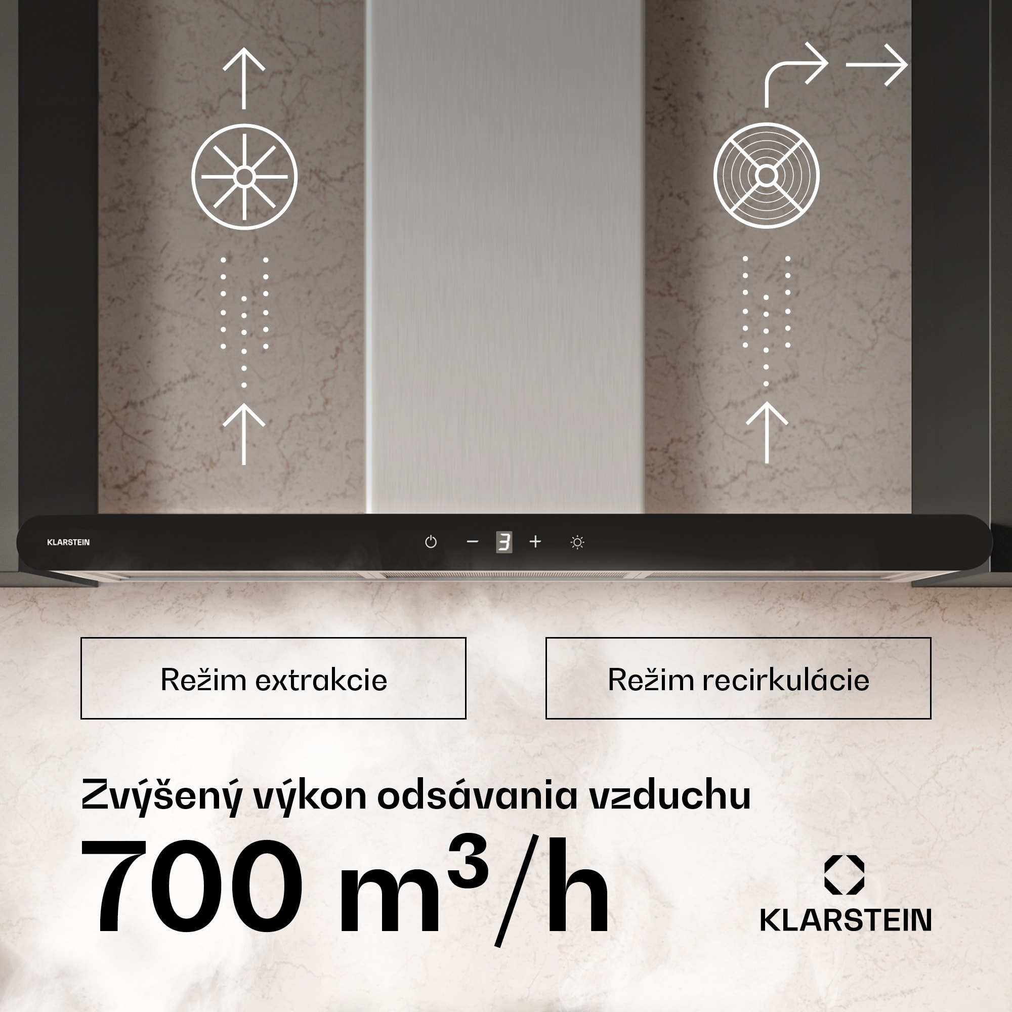 Klarstein CurveVent digestor, 700 m³/h, Dotykový, LED, 110 W, EEK A+ – Obrázok 2