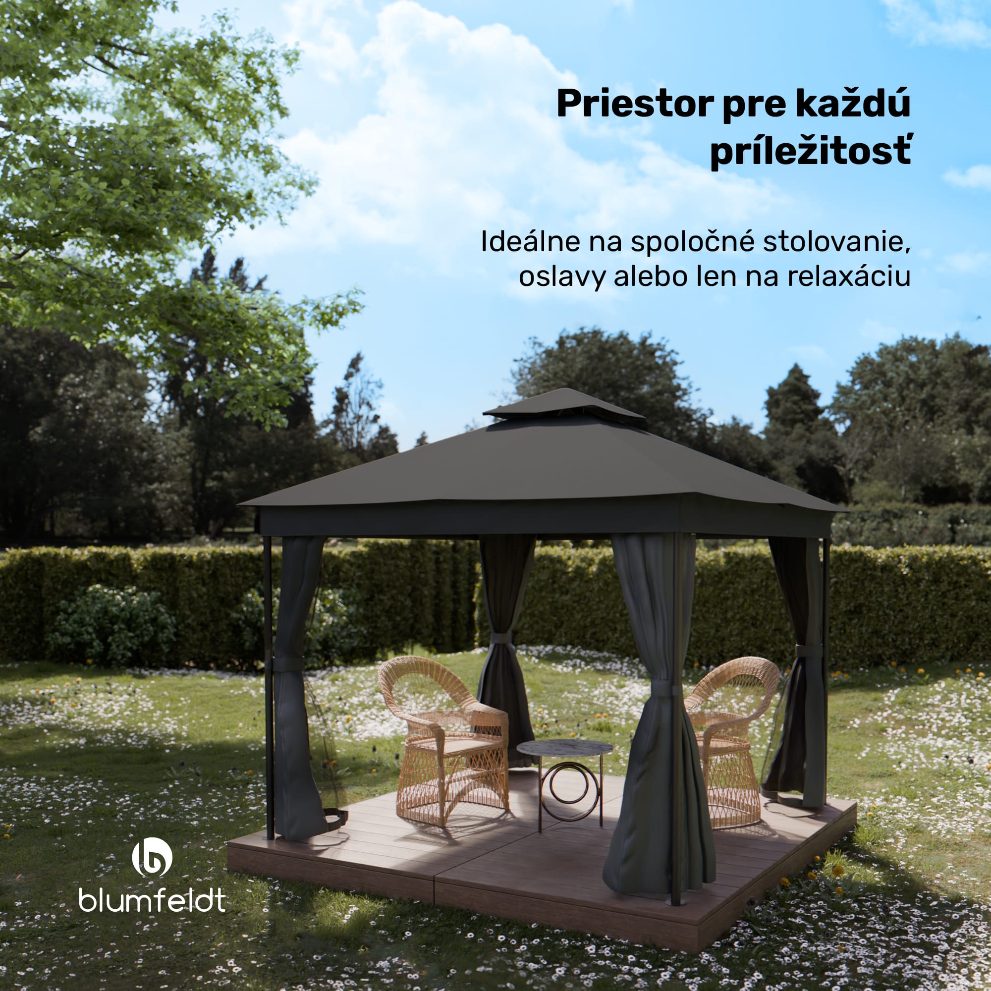 Blumfeldt Altánok Mondo Dual 3x3 s dvojitou strechou a sieťou proti hmyzu