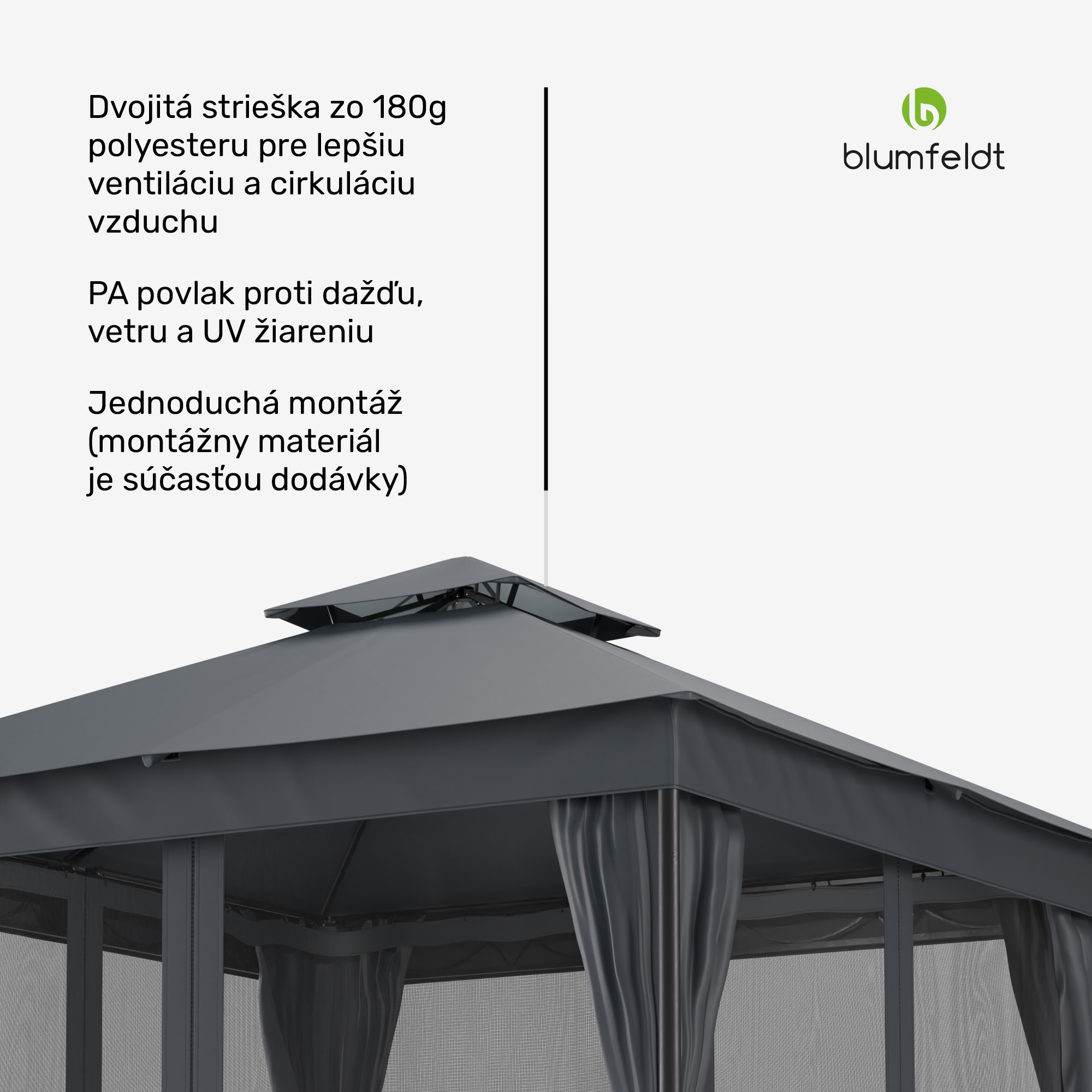 Blumfeldt Altánok Mondo Dual 3x3 s dvojitou strechou a sieťou proti hmyzu – Obrázok 3