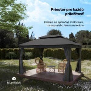 Blumfeldt Altánok Mondo Dual 3x4 s dvojitou strechou a sieťou proti hmyzu
