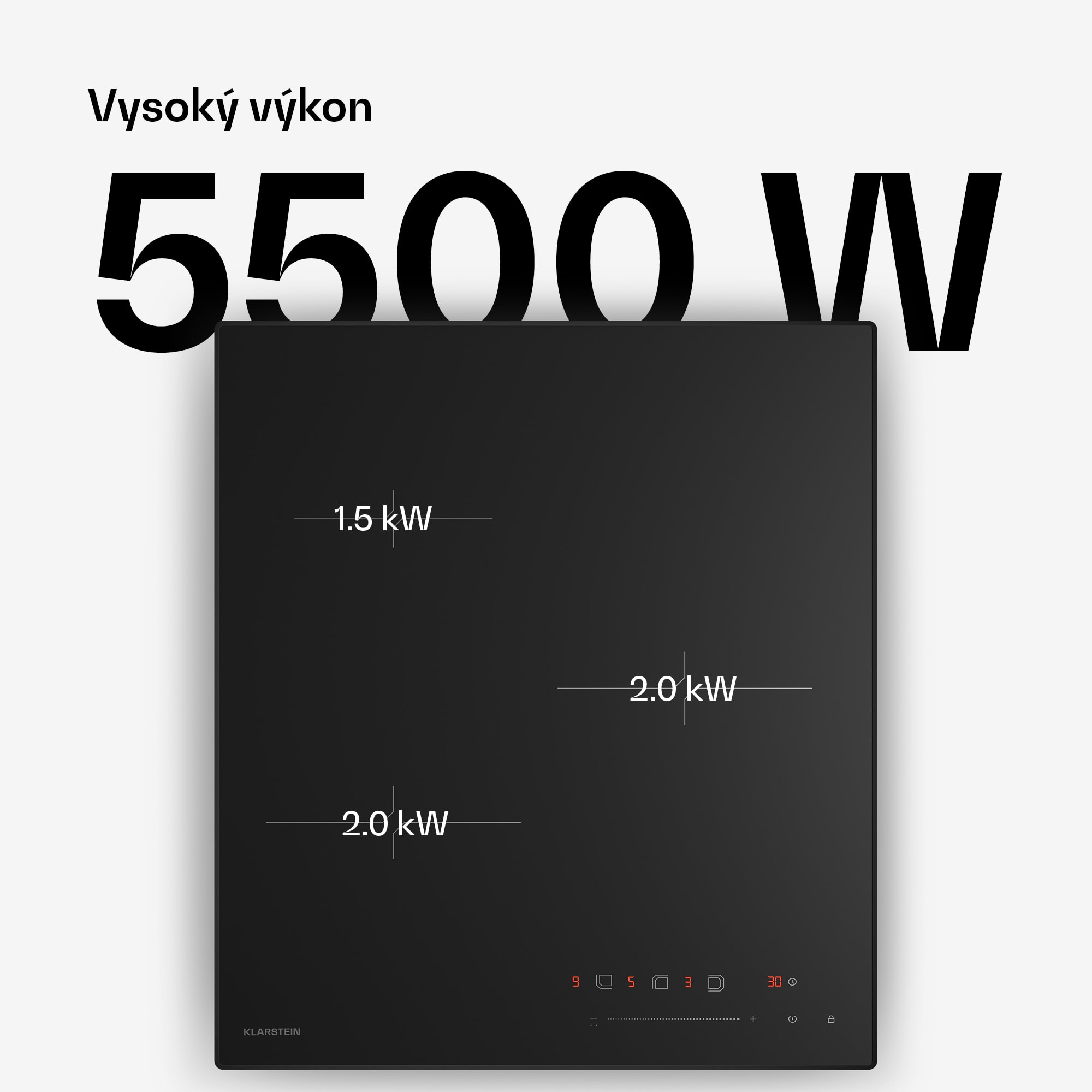 Klarstein Velaire indukčná varná doska, elegantná, minimalistická, kompaktná, 3 varné zóny, 5500 W, 45 cm – Obrázok 2