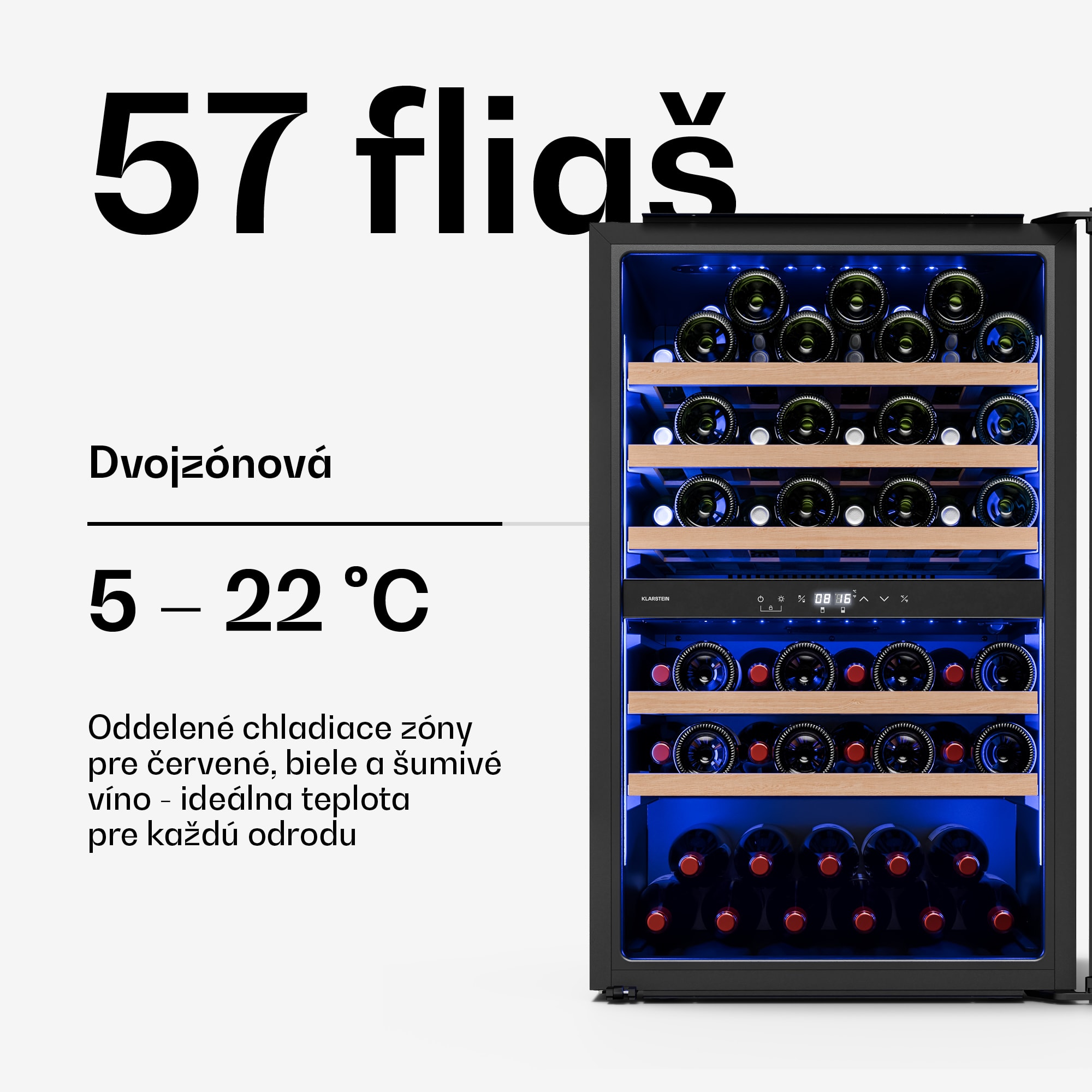 Klarstein Illuminosa vstavaná chladnička na víno | Dvojzónová | UV ochrana | 143 litrov | 57 fliaš | 60 cm – Obrázok 2