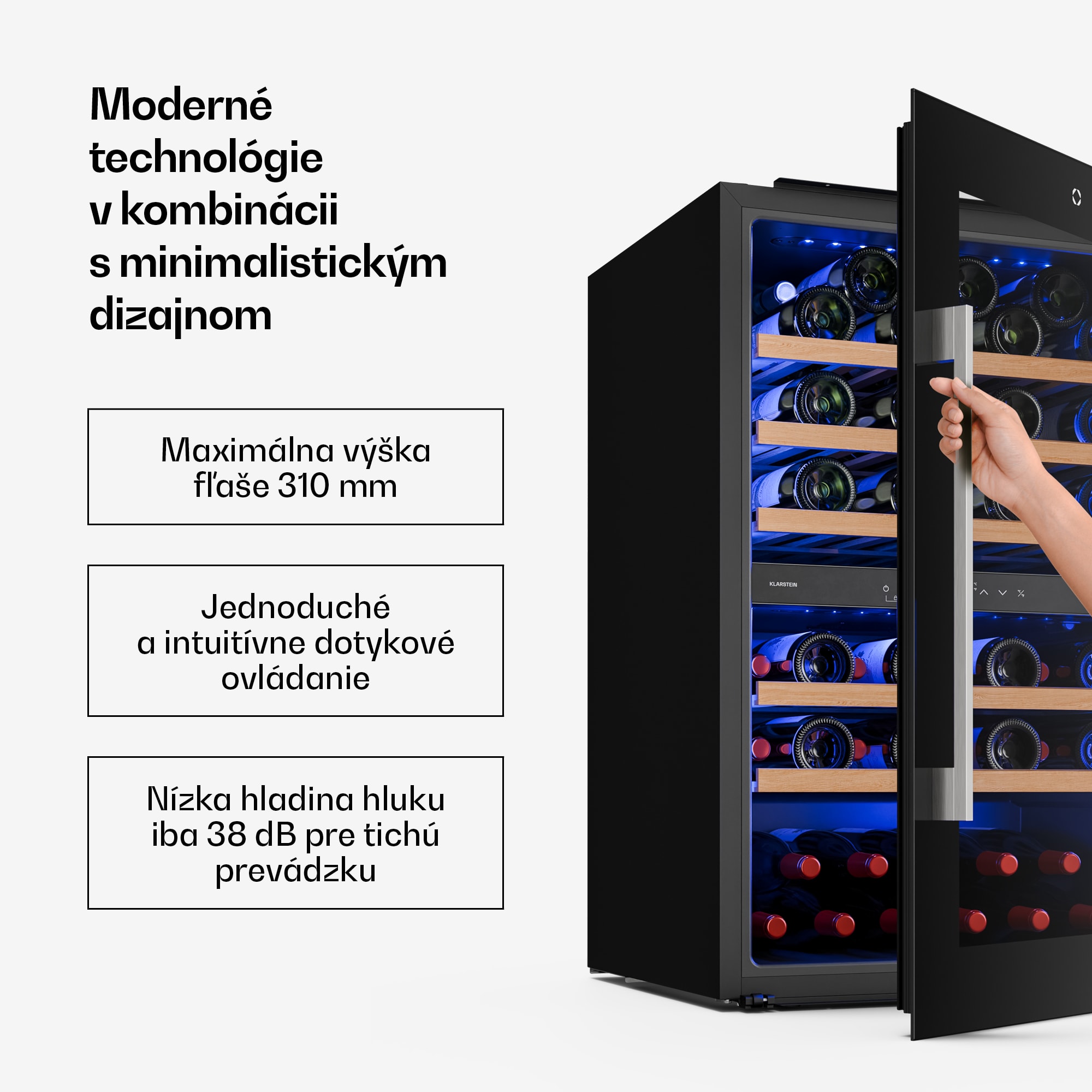 Klarstein Illuminosa vstavaná chladnička na víno | Dvojzónová | UV ochrana | 143 litrov | 57 fliaš | 60 cm – Obrázok 3