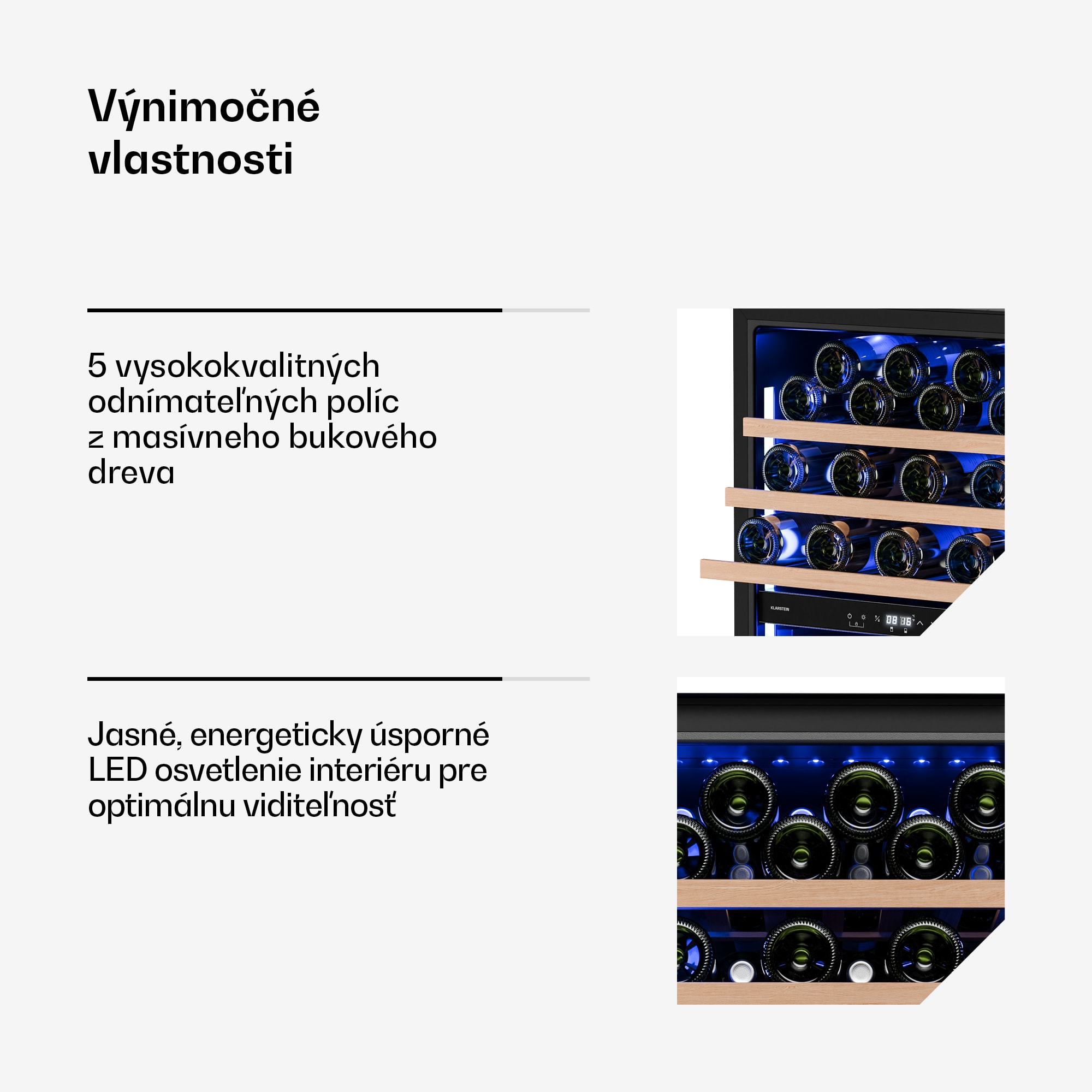 Klarstein Illuminosa vstavaná chladnička na víno | Dvojzónová | UV ochrana | 143 litrov | 57 fliaš | 60 cm – Obrázok 4