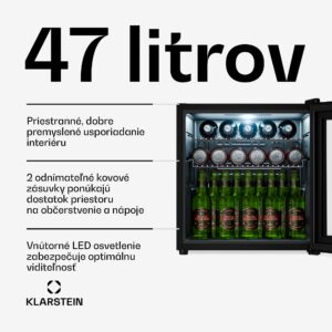 Klarstein Beersafe chladnička na nápoje so zrkadlovými sklenenými dverami | 44 x 48 cm | Vnútorné LED osvetlenie