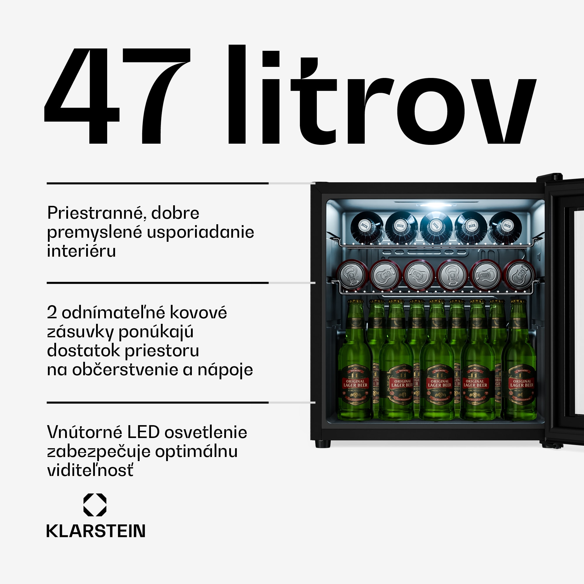 Klarstein Beersafe chladnička na nápoje so zrkadlovými sklenenými dverami | 44 x 48 cm | Vnútorné LED osvetlenie