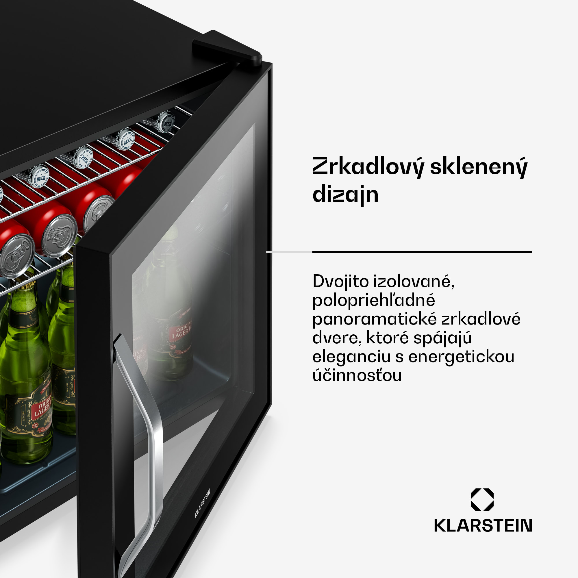 Klarstein Beersafe chladnička na nápoje so zrkadlovými sklenenými dverami | 44 x 48 cm | Vnútorné LED osvetlenie – Obrázok 4