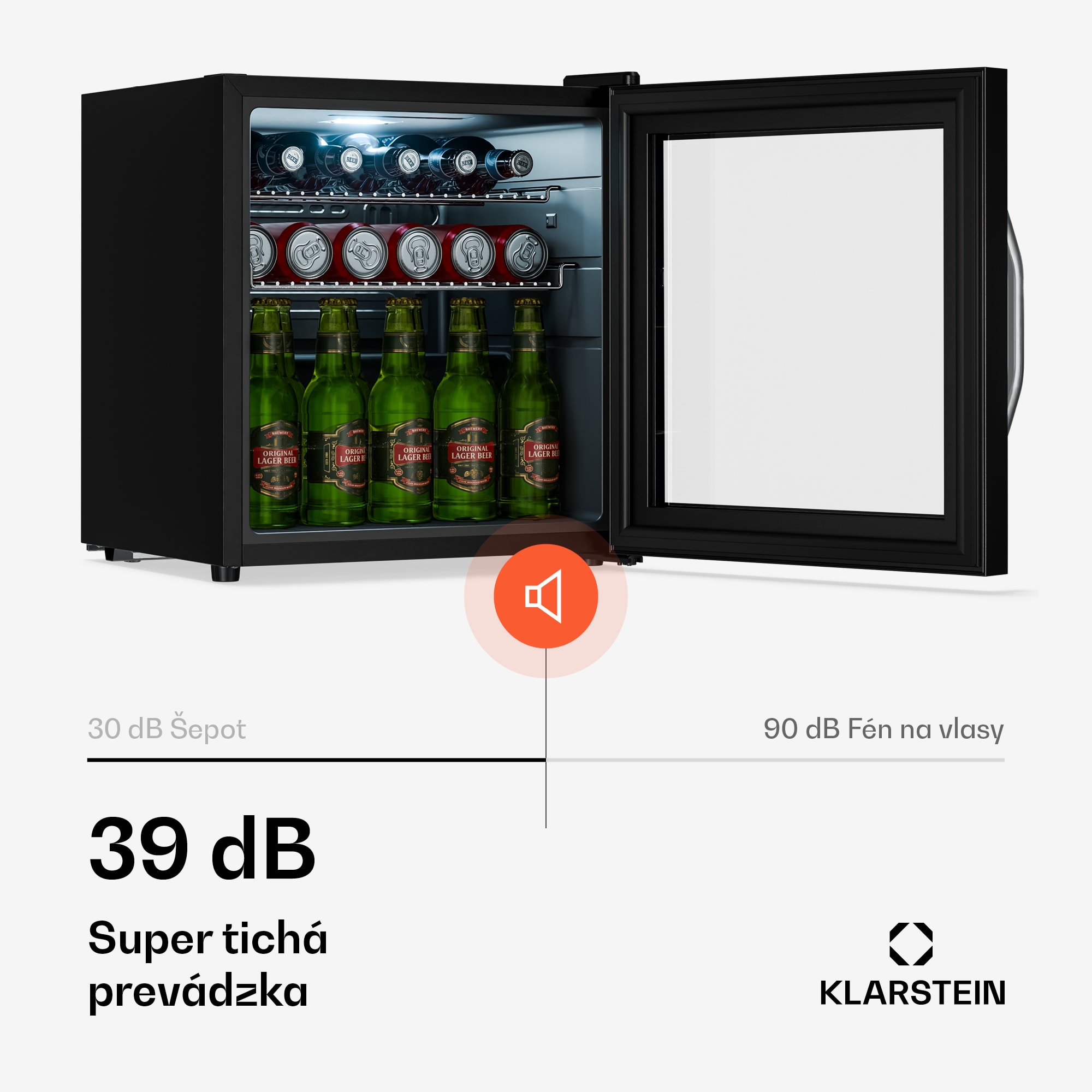 Klarstein Beersafe chladnička na nápoje so zrkadlovými sklenenými dverami | 44 x 48 cm | Vnútorné LED osvetlenie – Obrázok 5