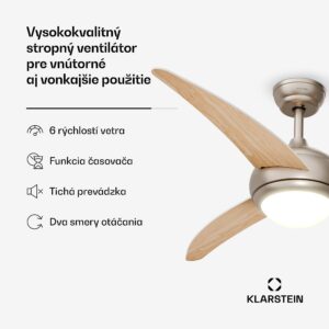 Klarstein El Paso stropný ventilátor so svetlom | 132 cm | 35 W | Tichá prevádzka | Drevo