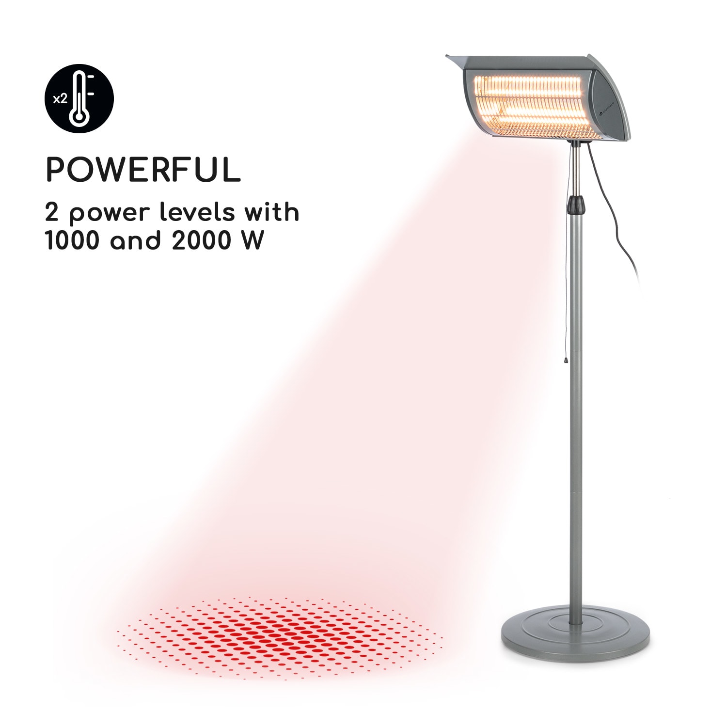 Blumfeldt Heat Guard Focus, terasový ohrievač, 1000/2000 W, IR ComfortHeat, sivý – Obrázok 4
