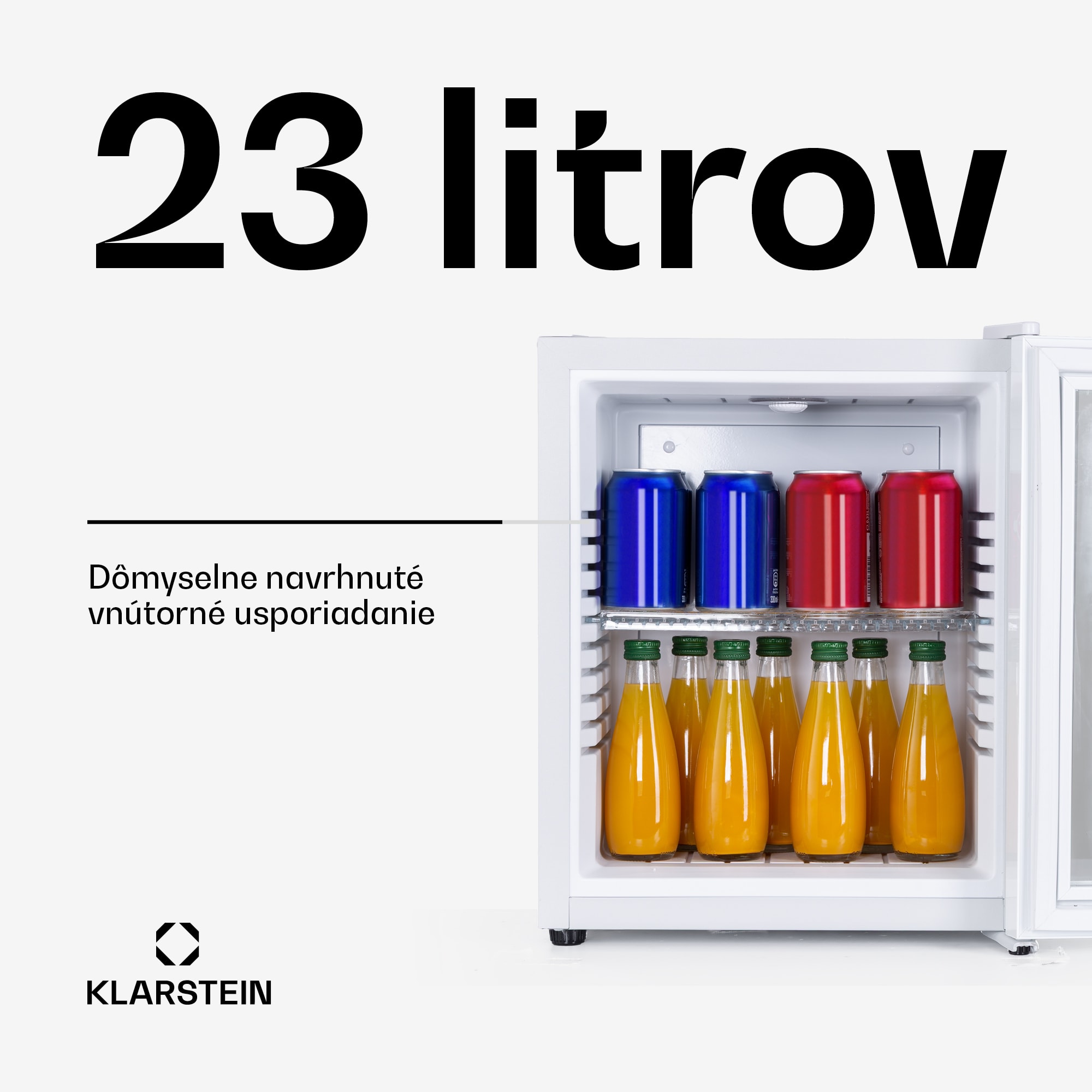 Klarstein Brooklyn 24, mini chladnička, sklenené dvierka, LED osvetlenie, police